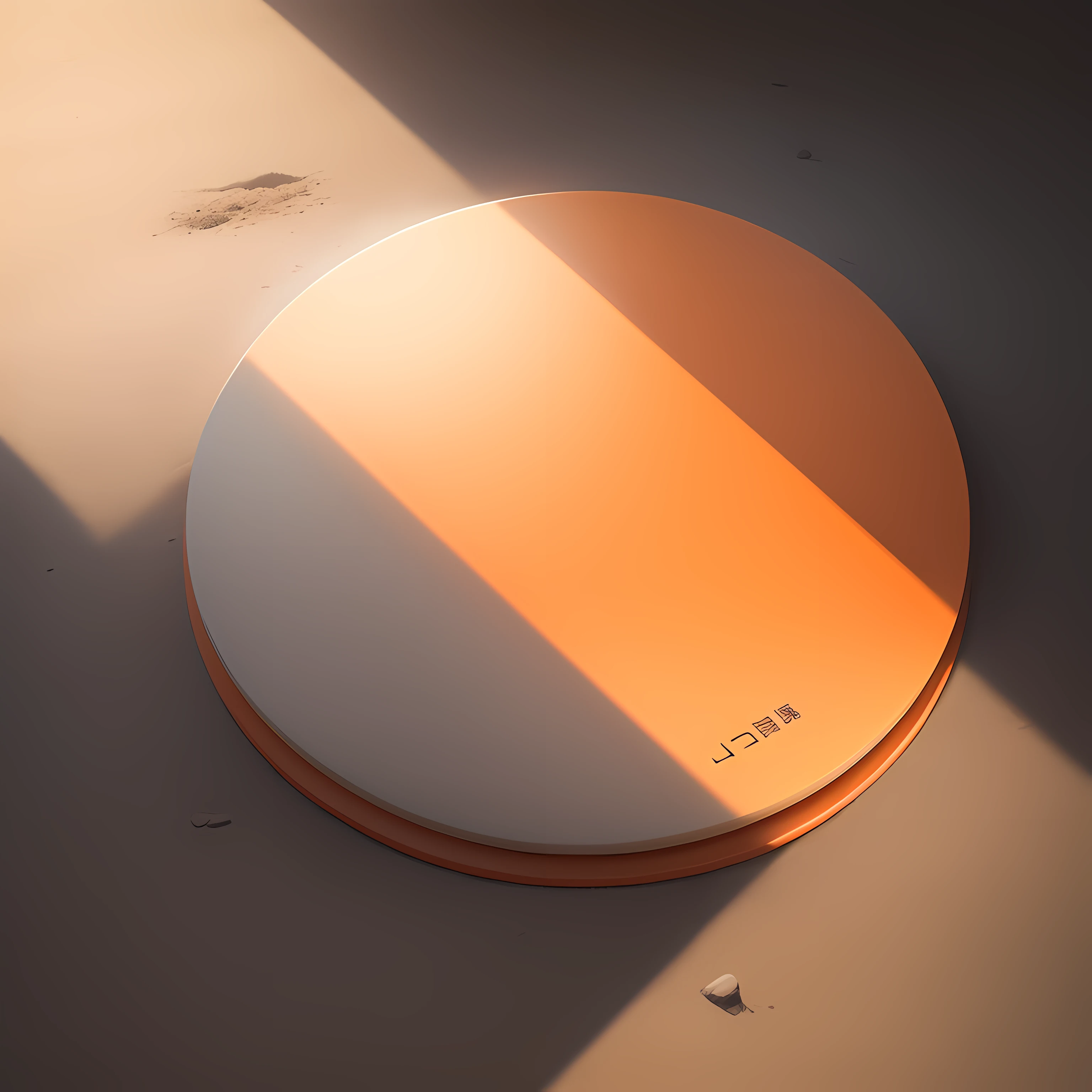A disc,Smooth ground,Light orange background:1.1 and light gray background 1.05,中景 the scene is