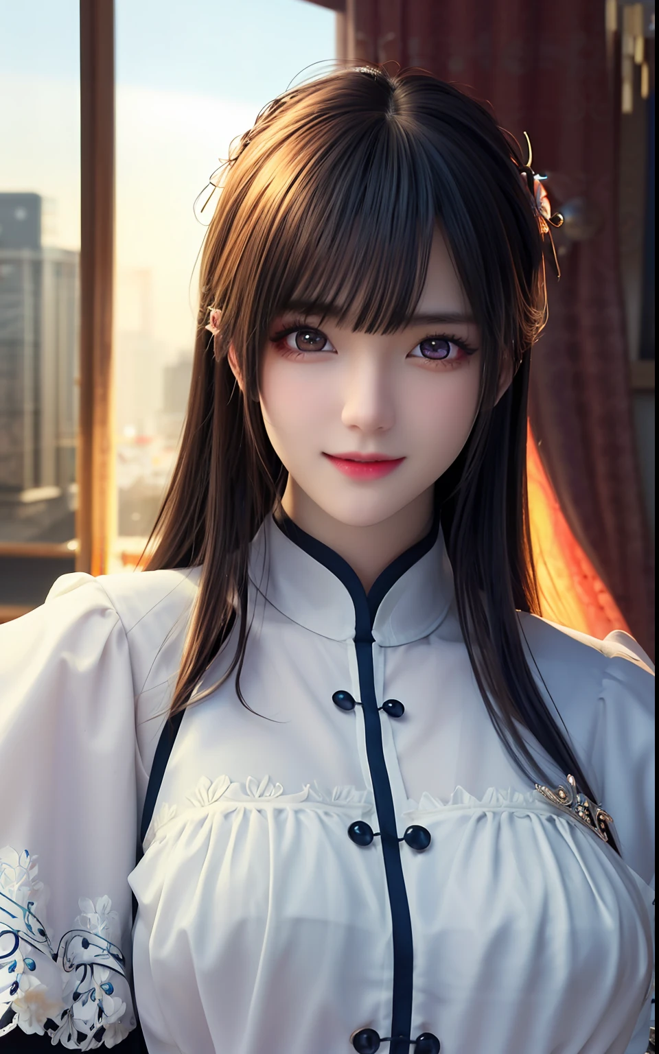 ulzzang -6500-v1.1, (Photorealsitic:1.4), animesque、anime styled、ssmile、portraitures、Beautiful, Moist pink eyes like crystal clear glass、Beautiful detailed woman, extremely detailed eye and face, Beautiful detailed eyes, huge filesize, ultra-detailliert, hight resolution, ighly detailed, top-quality, masterpiece, illustratio, ighly detailed, nffsw, unification, 8k wallpaper, splendid, finely detail, masterpiece, top-quality, Highly detailed ticker uniform 8K wallpaper, Light on the Face、电影灯光、19-year-old girl