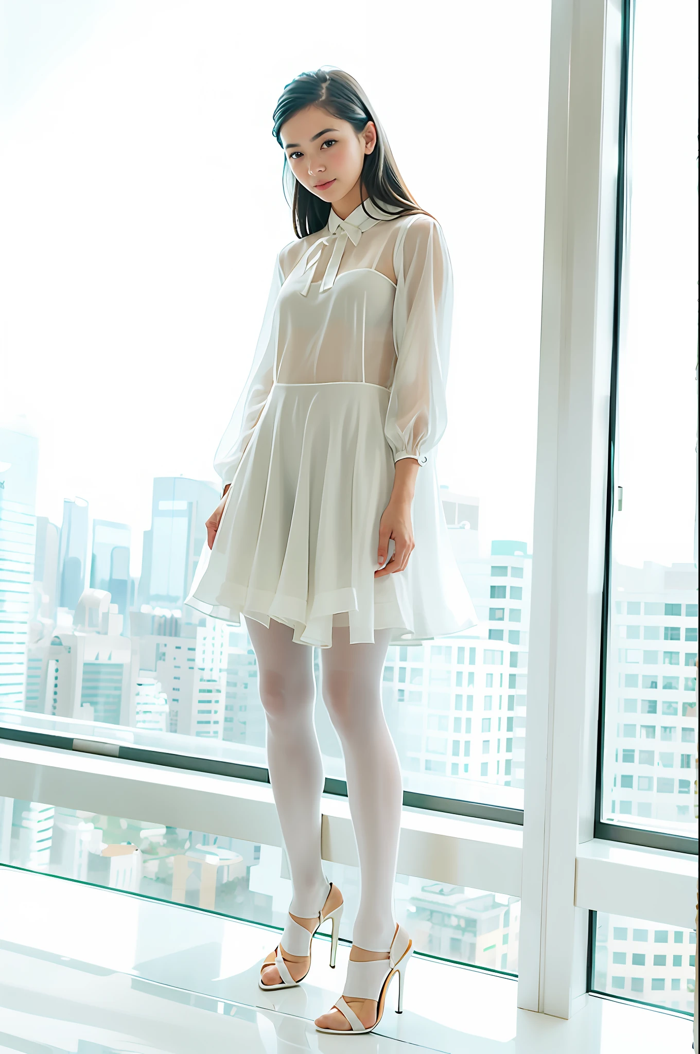 Girl in white dancing pantyhose