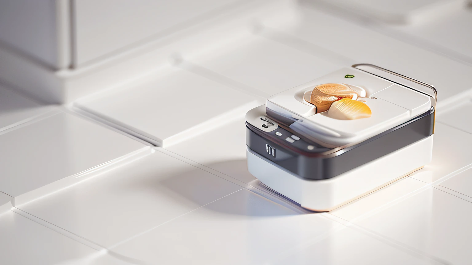 Products placed on marble tables，Off-white style kitchen，（kitchens：1.5），Wooden cabinets , Chiaroscuro, hyper HD, 8K, Best picture quality  ,realisticlying，Foto realism，cupboard，Lens perspective blur，Bright lights，Realistic lighting