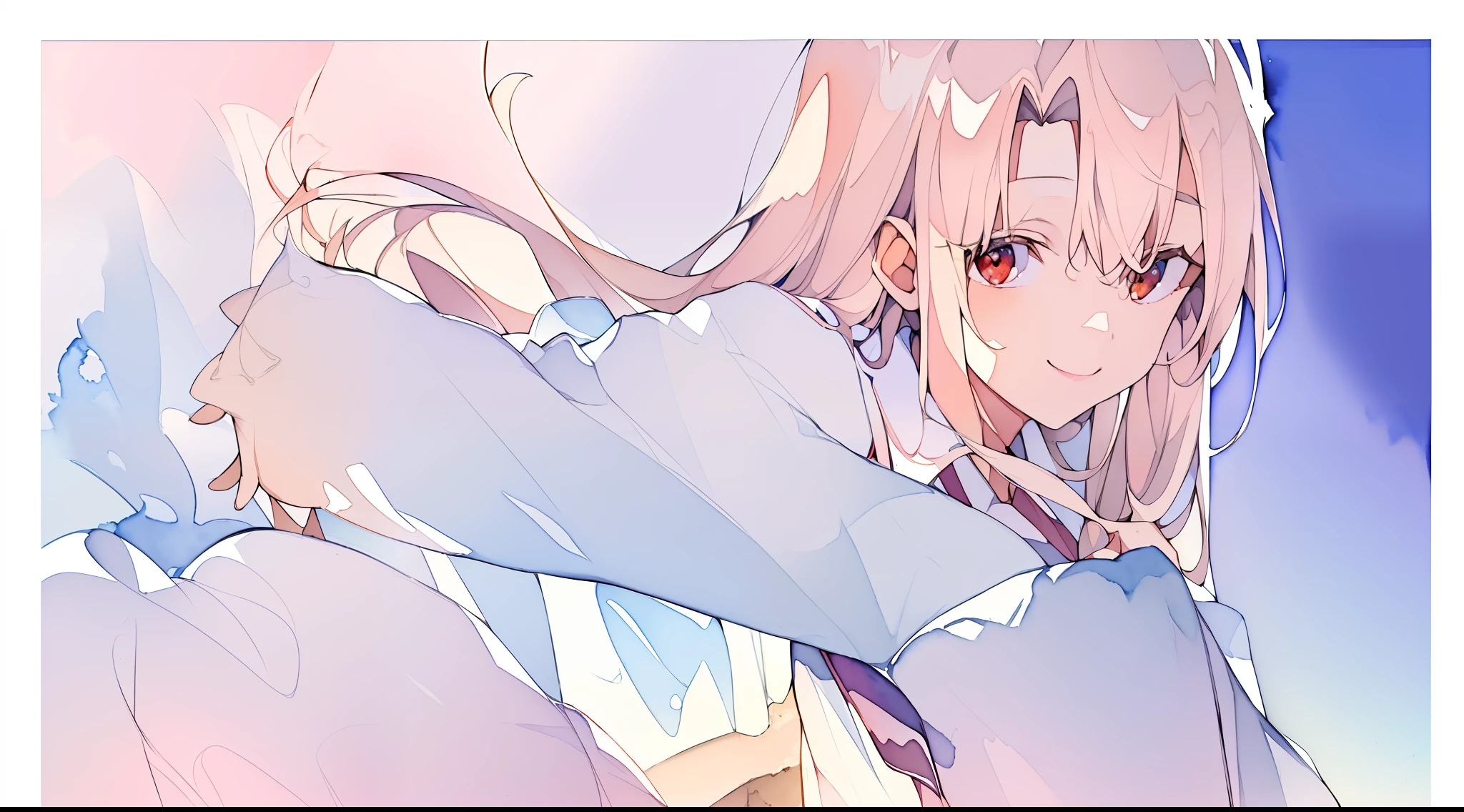 (masterpiece, top quality, best quality,watercolor (medium),official art, beautiful and aesthetic:1.2),(1girl:1.3), (fractal art:1.3),UniformIllya, Illya's School Uniform, Classroom, smiling