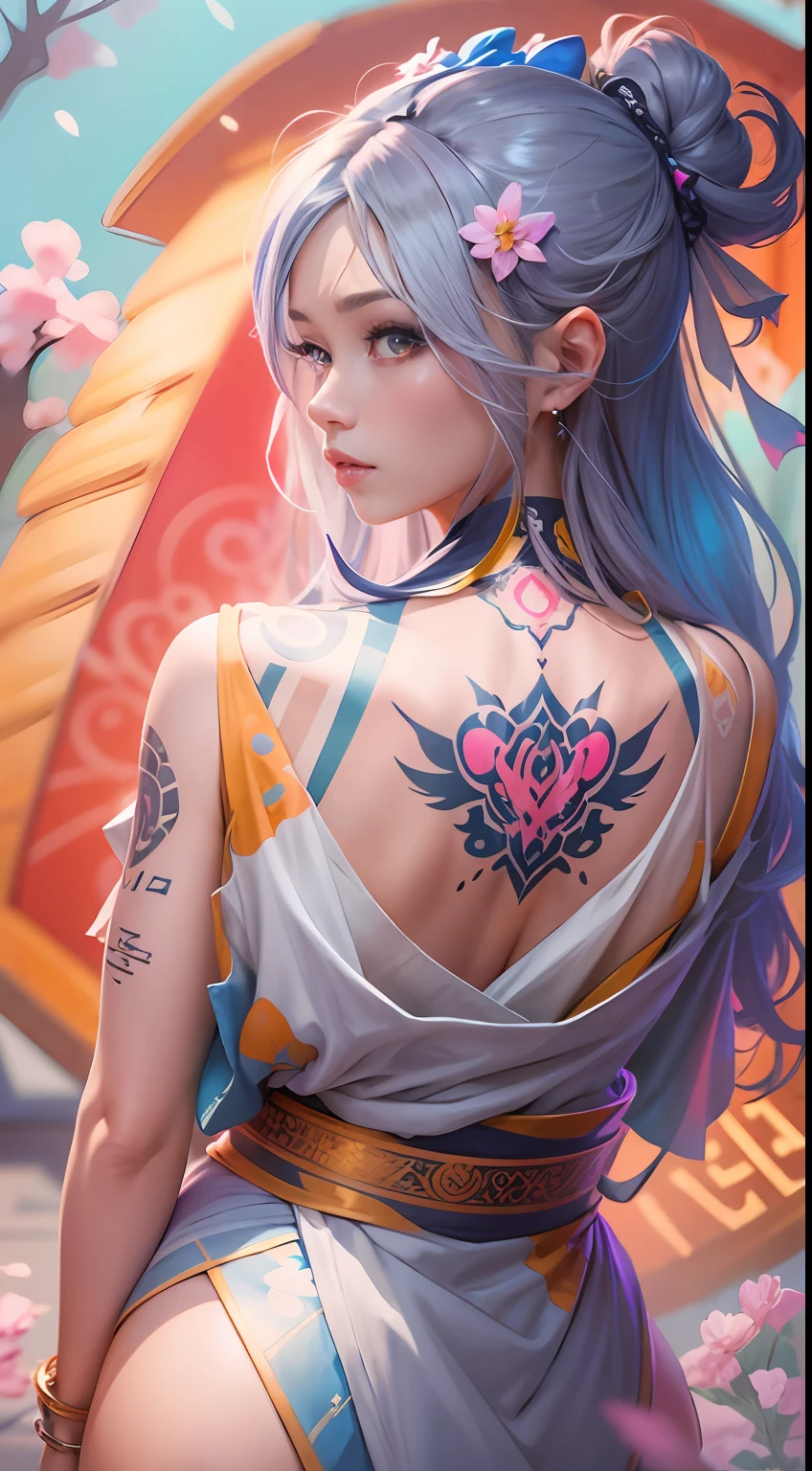 anime girl with a tattoo on her back posing for a picture, extremely detailed artgerm, artgerm. anime illustration, artgerm colorful!!!, japanese goddess, artgerm and rossdraws, style artgerm, style of artgerm, artgerm on artstation pixiv, beautiful alluring anime woman, rossdraws cartoon vibrant