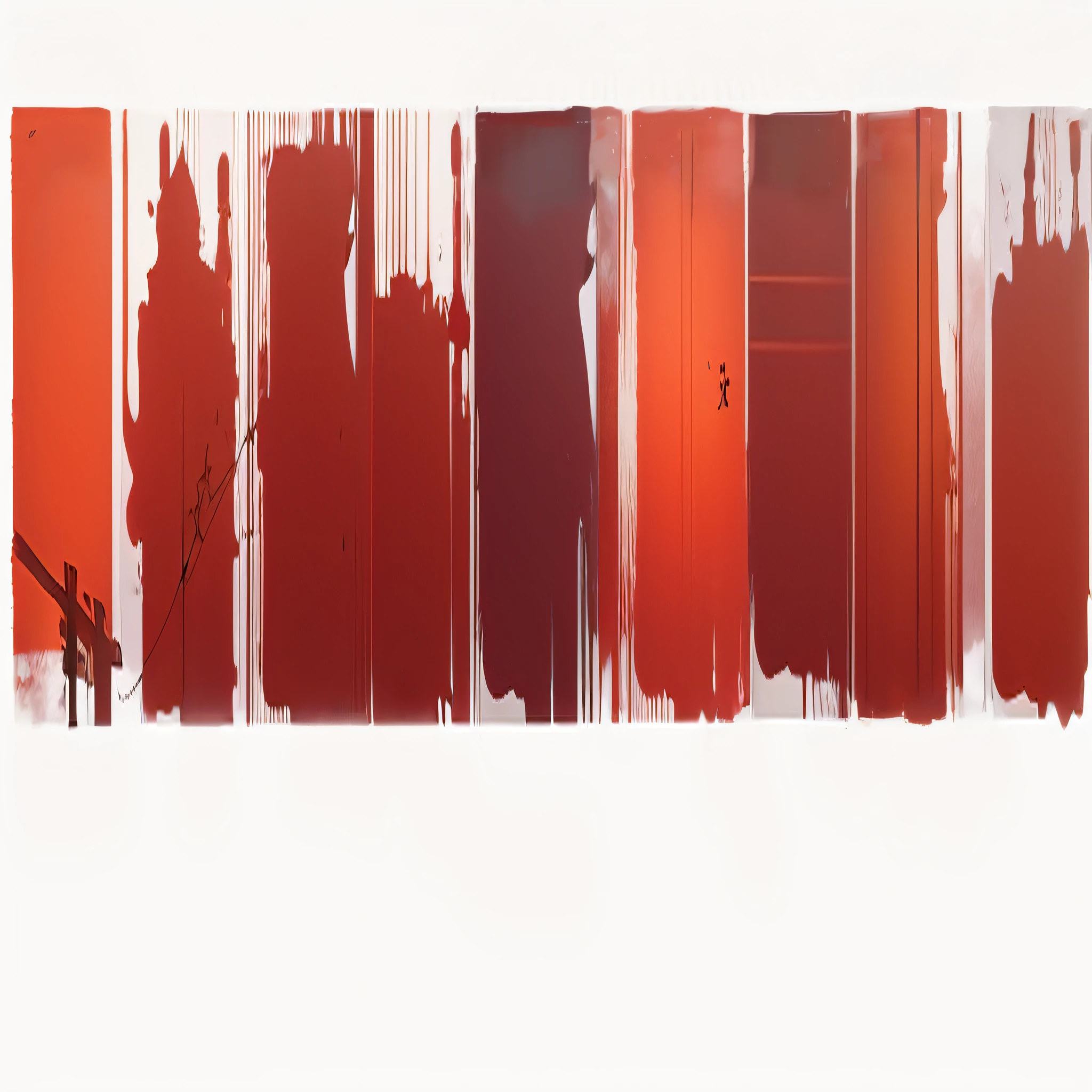 There is a painting，A group of people lined up, Some ink dripping off, rain red color bleed, drips, Hitch! art, red tint, red paint detail, Bloody + concept-art, Red tones, Film painting, paint drips, monochrome and red color bleed, rendered on octane, shades of red, red liquid