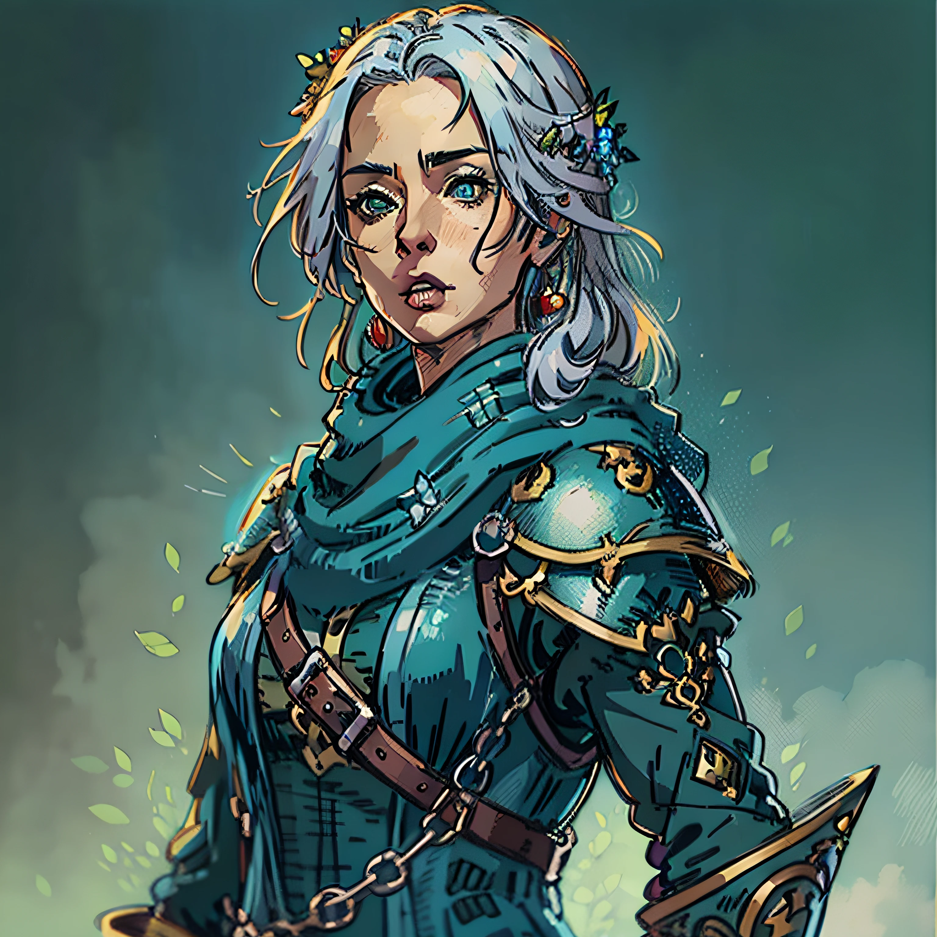 emily blunt look a like, lady politian, blue clothes, rpg character, medieval fantasy, close up portrait, sexy, female