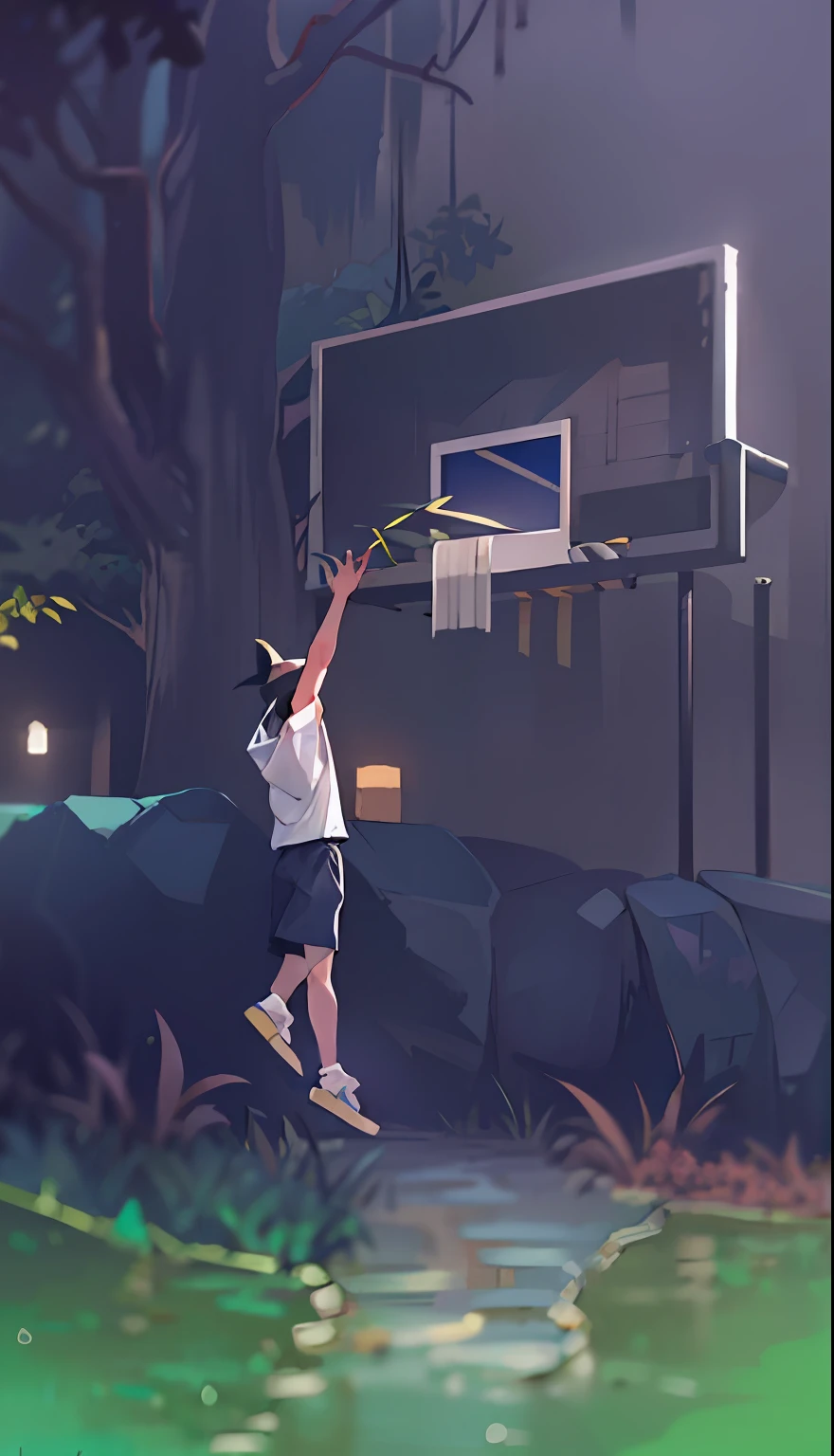 cold shades,Pitch black night,themoon,trpical garden,bamboos,lakes,Stone,rockery,archs,nooks,the trees,flowingwater,scenecy,exteriors,waterfallr,grassy fields,Rochas,dense fog,(illustratio:1.0),Epic composition,high definition detail,tmasterpiece,The best quality,(非常详细的 CG 统一 8k 壁纸) --v 6