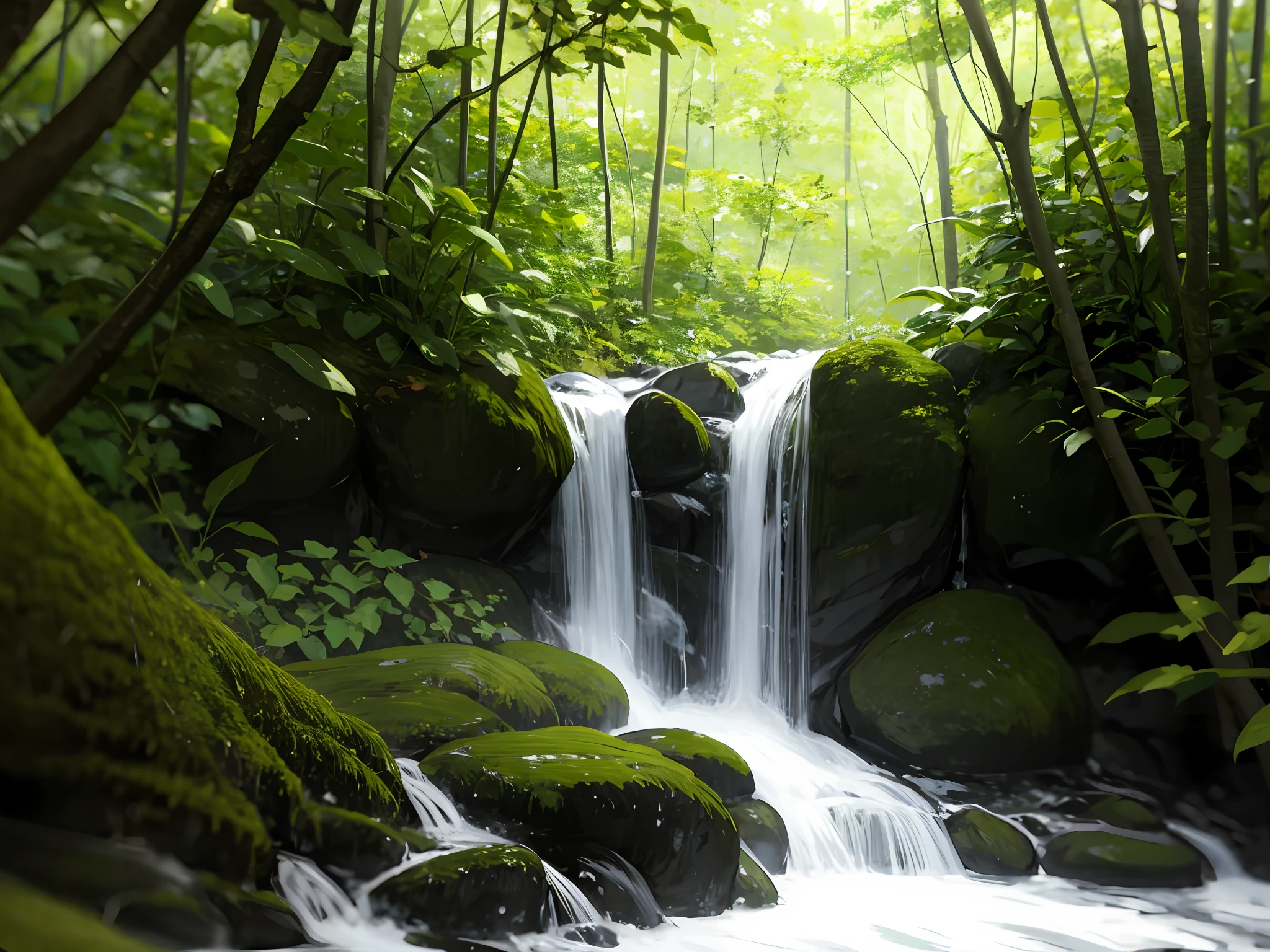 Mysterious,jungle,deep forest,waterfall,komorebi