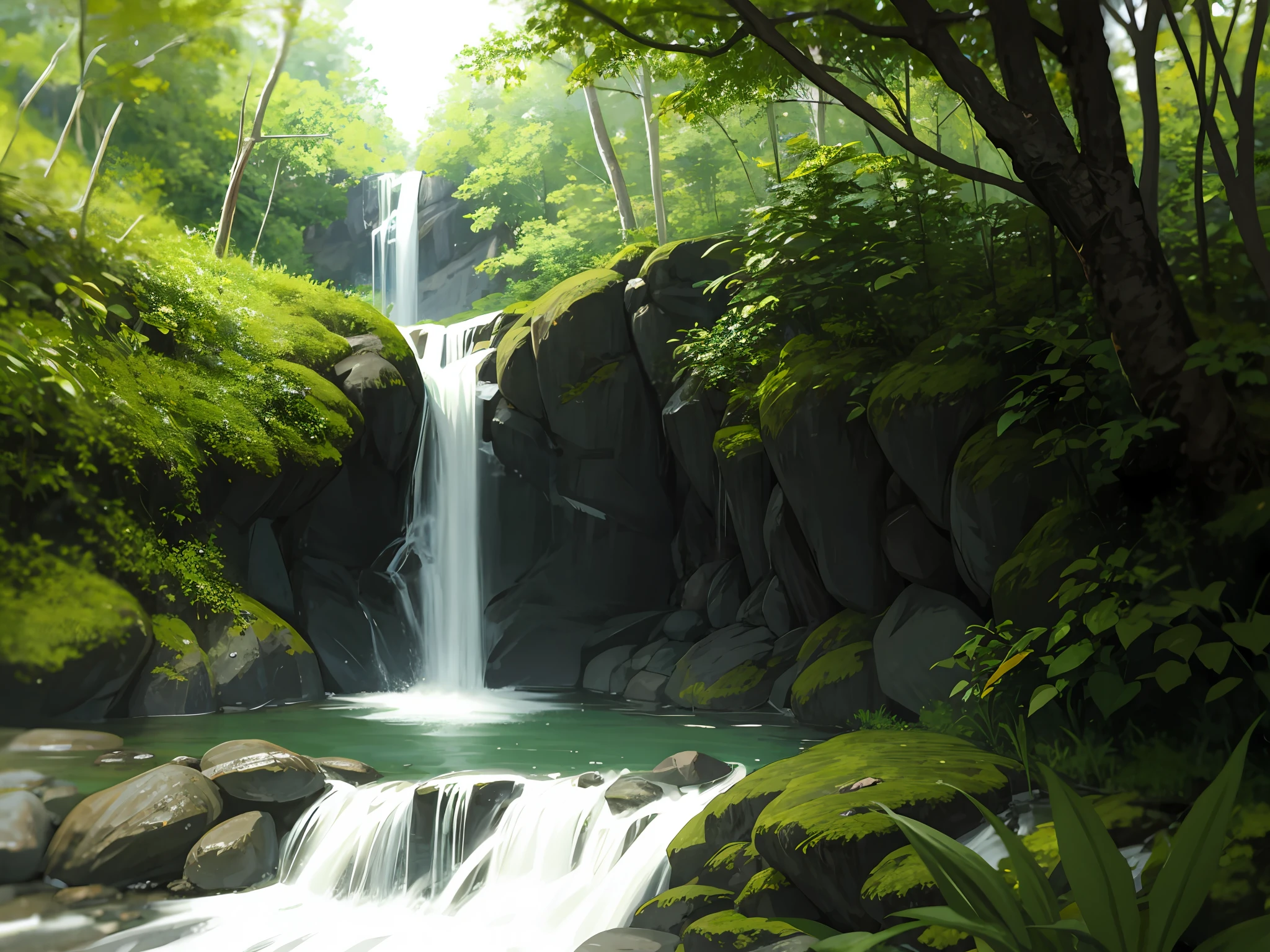 Mysterious,jungle,deep forest,waterfall,komorebi