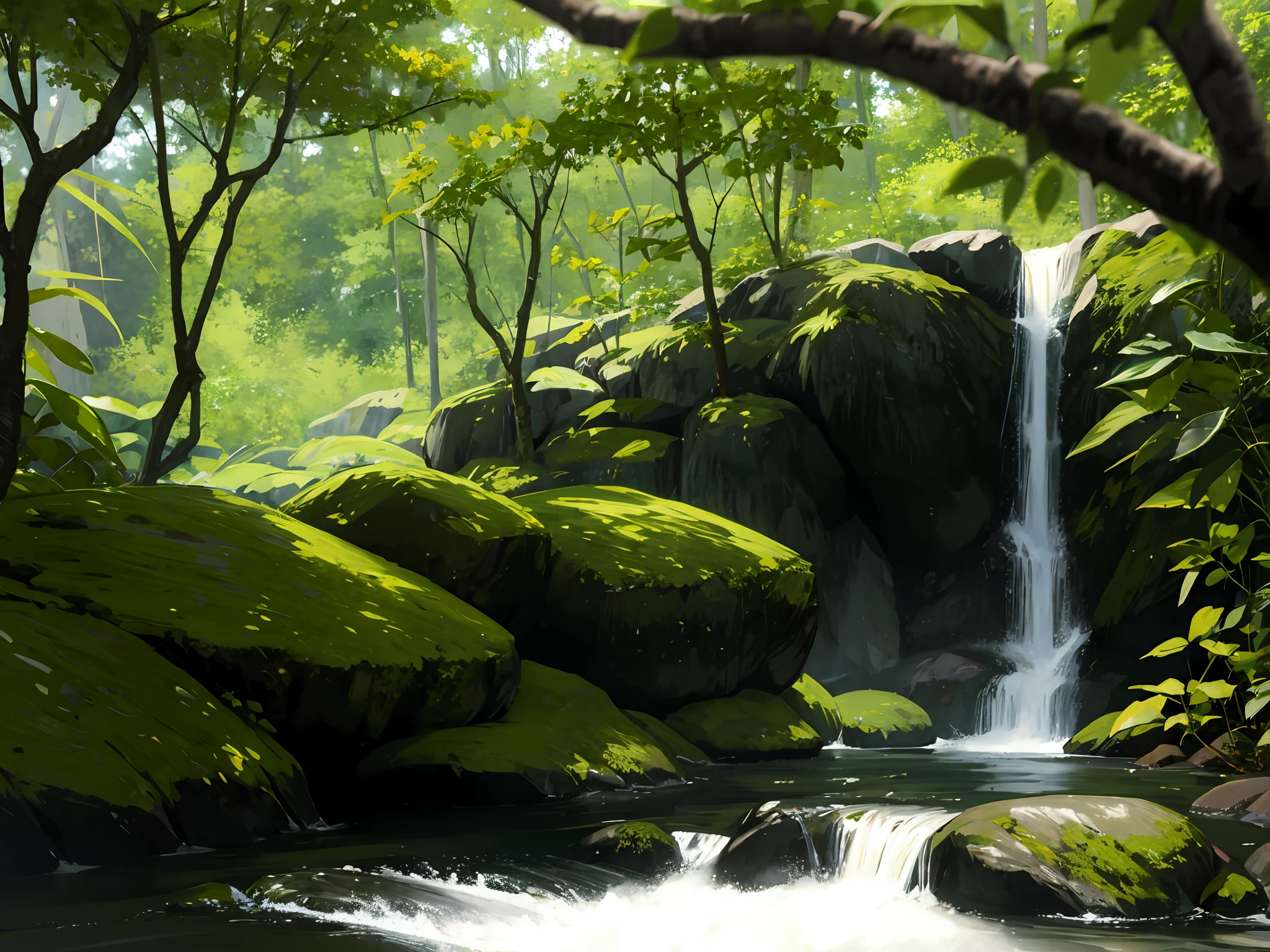 Mysterious,jungle,deep forest,waterfall,komorebi