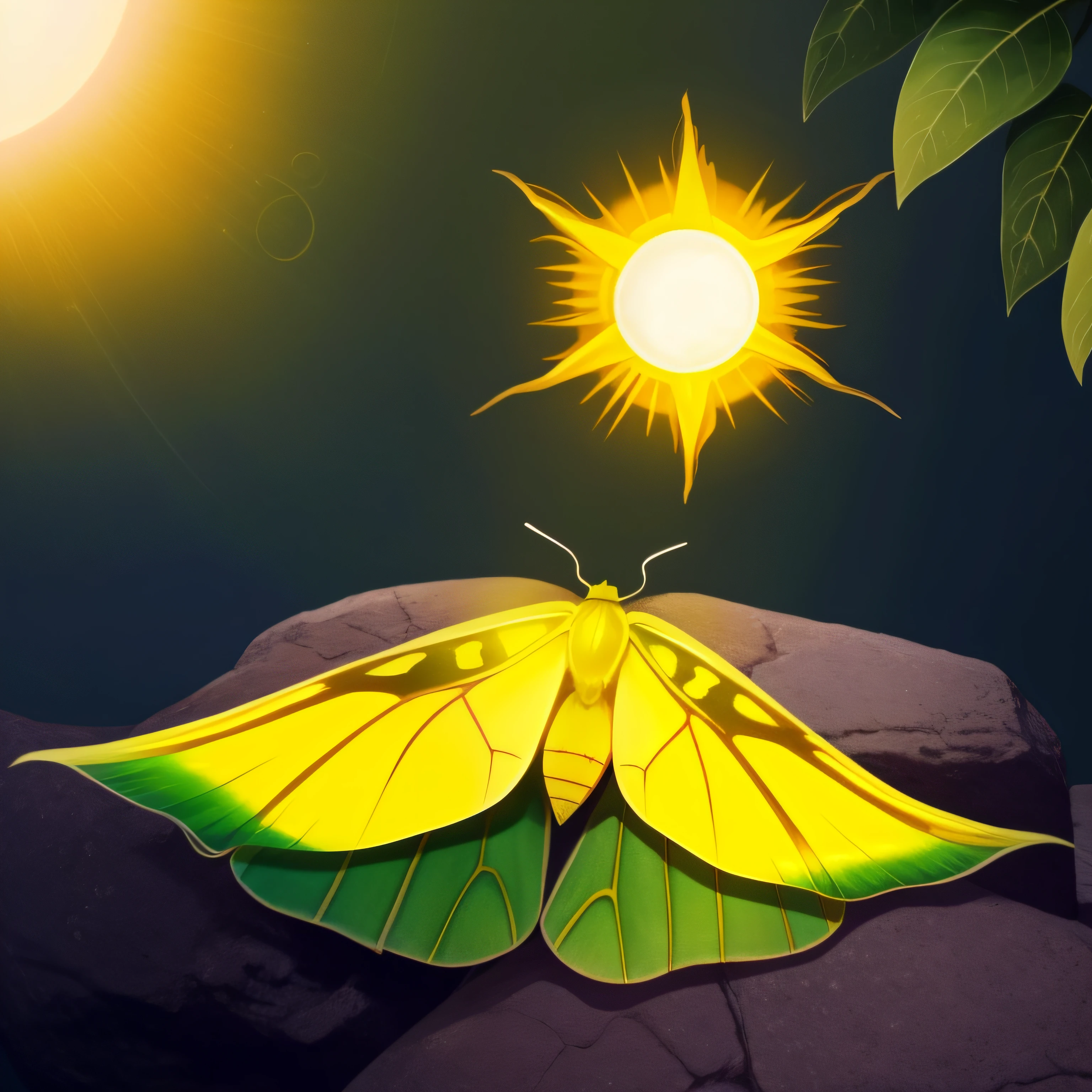 The immortal moth inhabits the sun,Has a strong life force,Able to cure any condition,Tremendously beautiful,The whole is yellow-green,Sleep on your stomach on the leaves