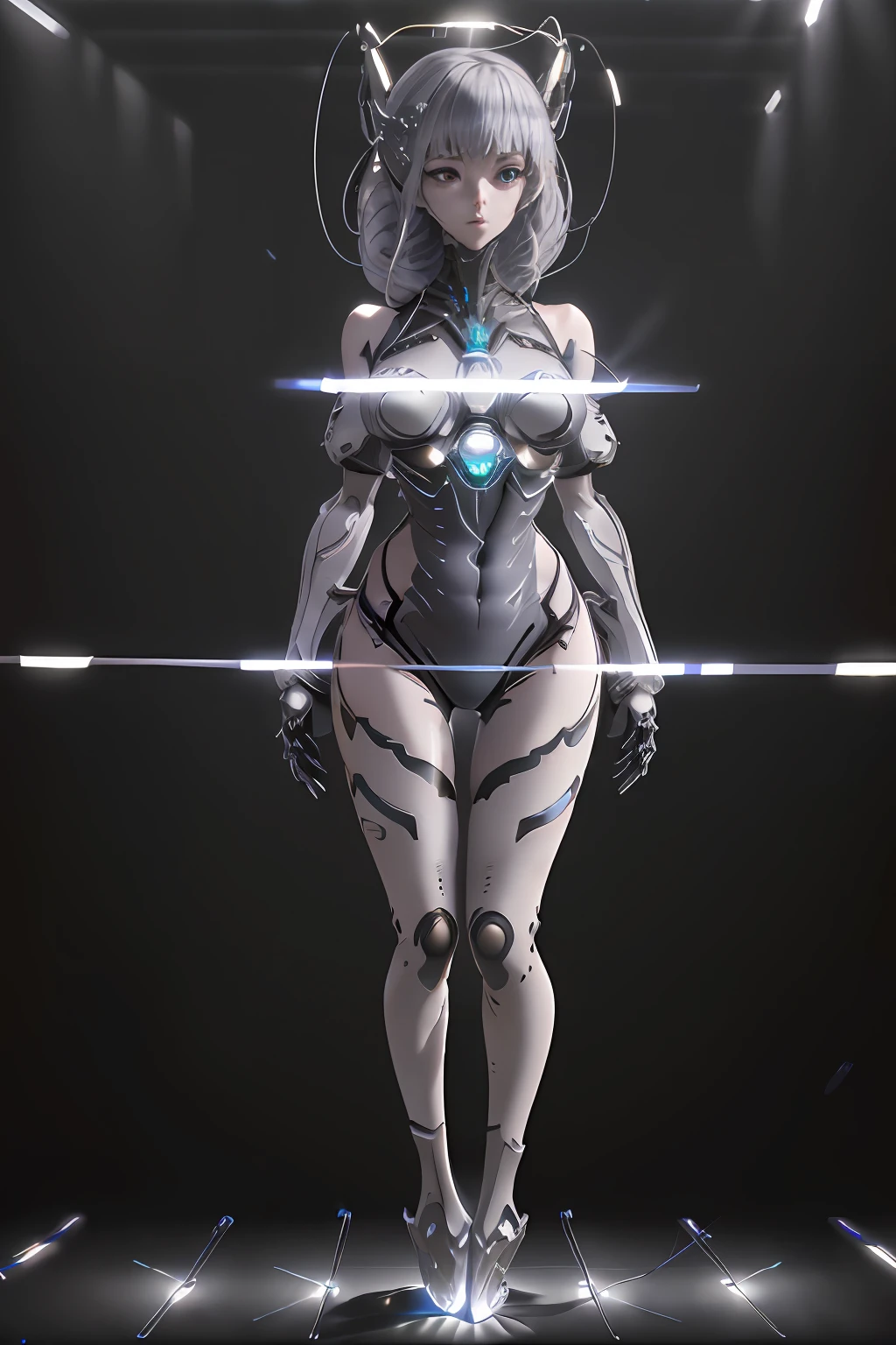 (extremely detailed CG unity 8k wallpaper,masterpiece, best quality, ultra-detailed, beautiful detailed eyes:1.2),best illumination, (best shadow, an extremely delicate and beautiful, bloom),barcode tattoo, barcode scanner,
Mecha,1girl,solo,(full body:2),mecha musume, cultivation tank,restrained, science fiction, bound, (arms up), bondage, bdsm,mechanical vertebra attaching to belly,mechanical cervial attaching to neck,expressionless,wires and cables attaching to neck,wires and cables on head,character focus,science fiction, (standing in Mechanical box:1.5),(a lot of light beam:1.5), from below,