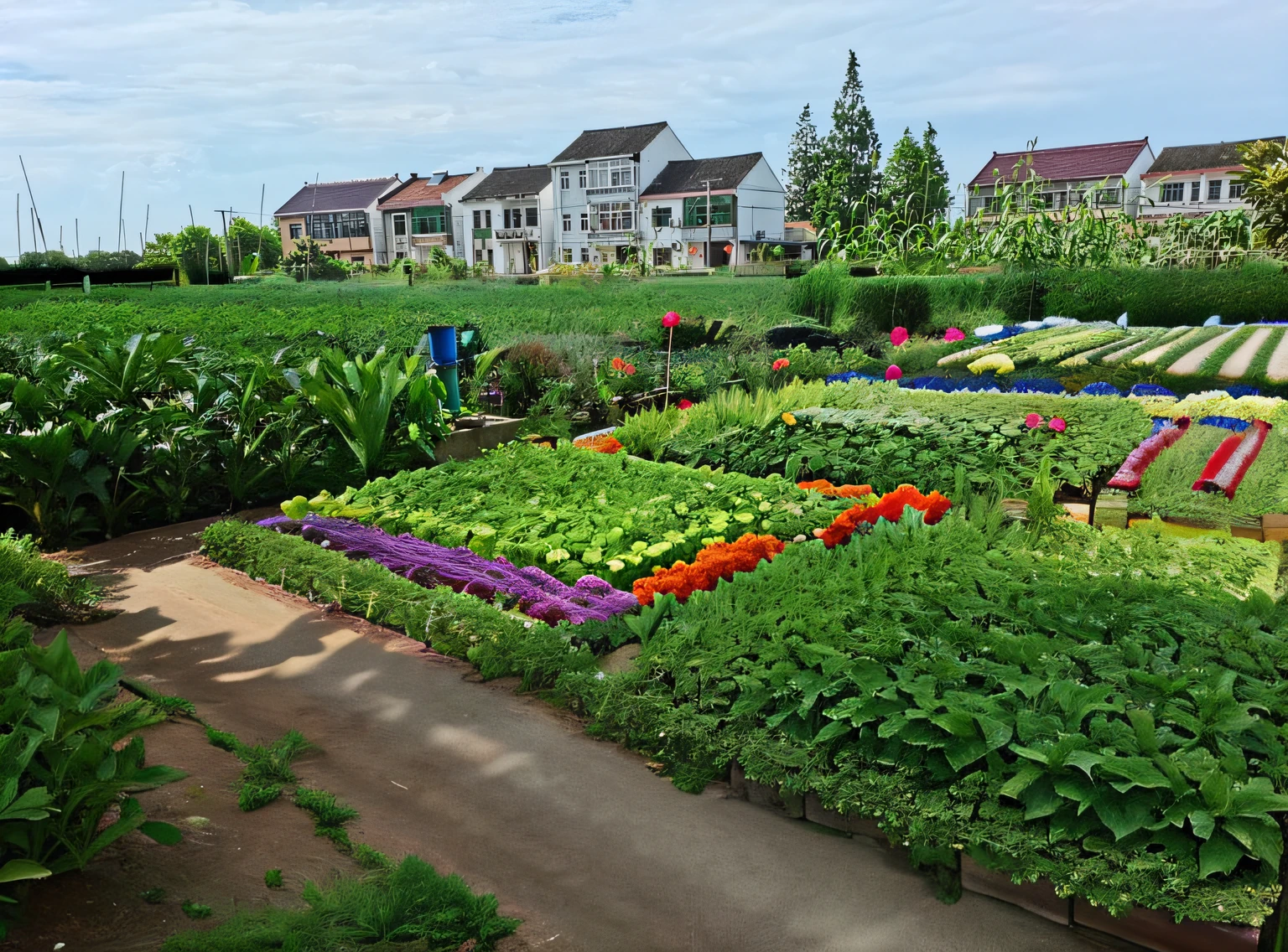 Neat vegetable plot A variety of vegetables are grown in chunks