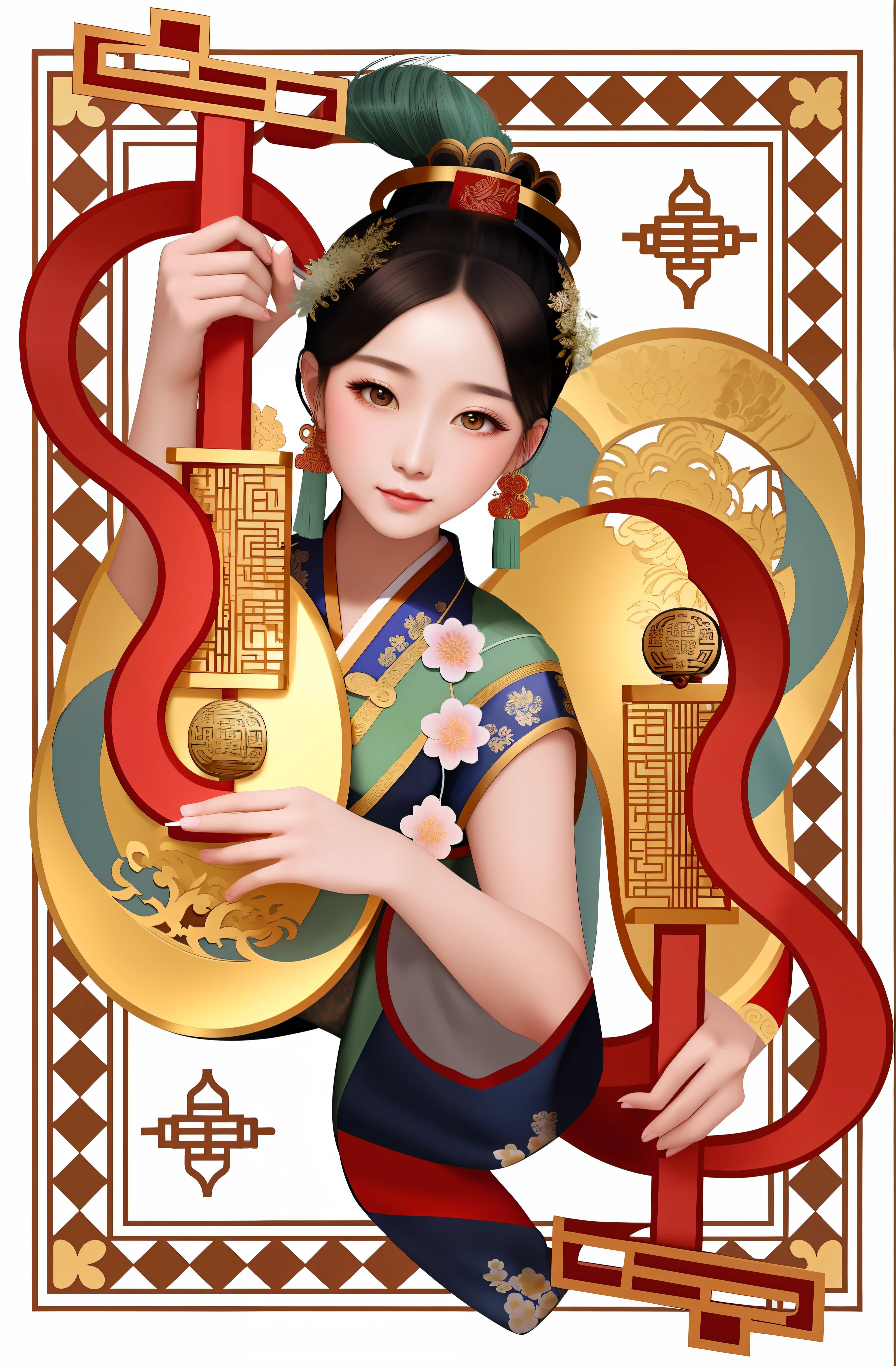 Close-up of a woman holding an instrument, Palace , A girl in Hanfu, A beautiful artwork illustration, ancient chinese beauti, inspired by Wu Bin, Princesa chinesa antiga, Chinese girl, Inspired by Song Maojin, ancient china art style, inspired by Gong Xian, Guviz-style artwork, inspired by Park Hua