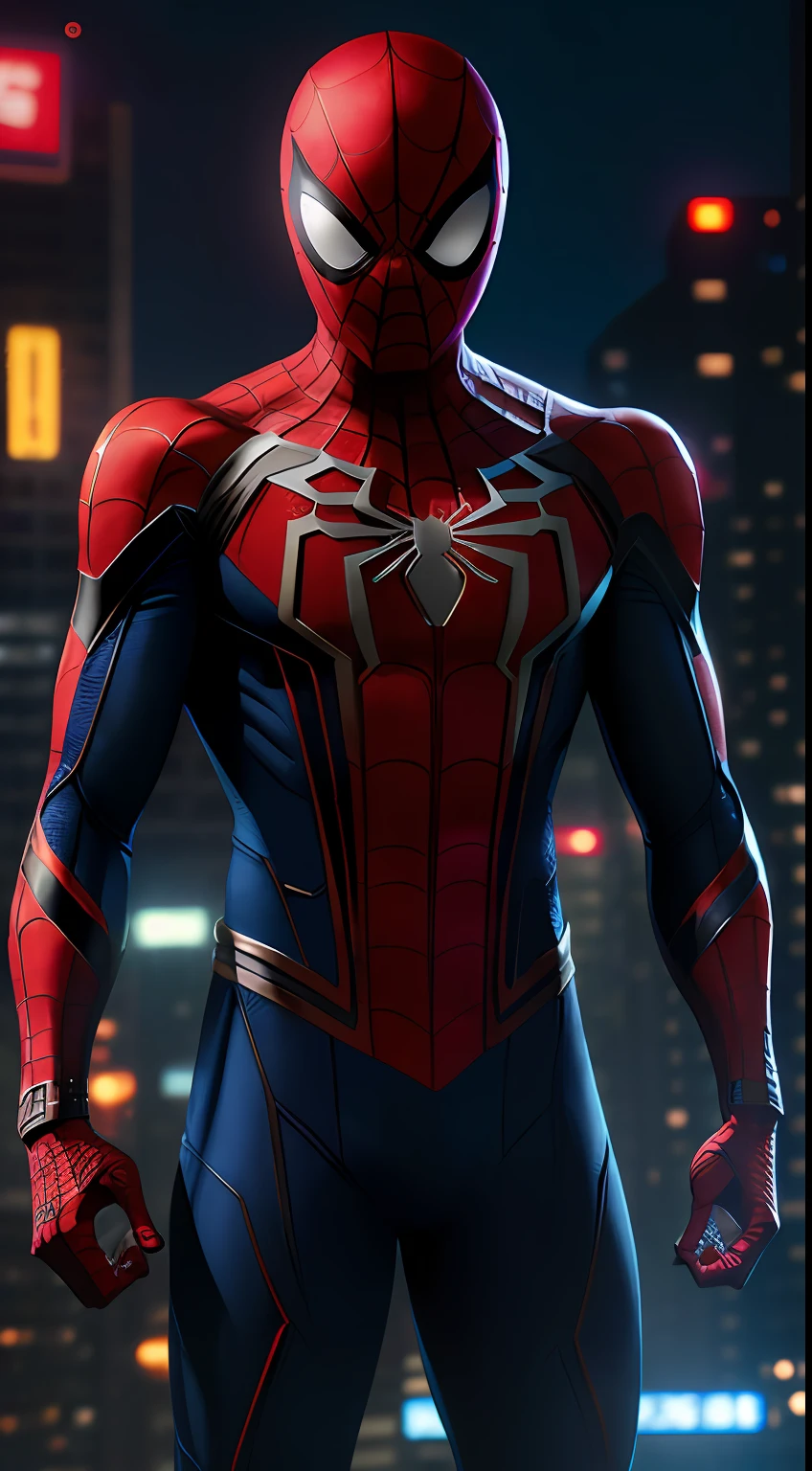 Spider-Man из Marvel Comics, Perfect_Hand, (8K, RAW photo, Best Quality, Masterpiece:1.2), (Realistic, photo-realistic:1.4), (extremely detailed CG unity 8K wallpapers),full - body, (neon lights), McHop, mechanical arms, Hanfu, Chinese Clothing, Dress, pretty face,(Dark shot:1.1), Epic Realistic,