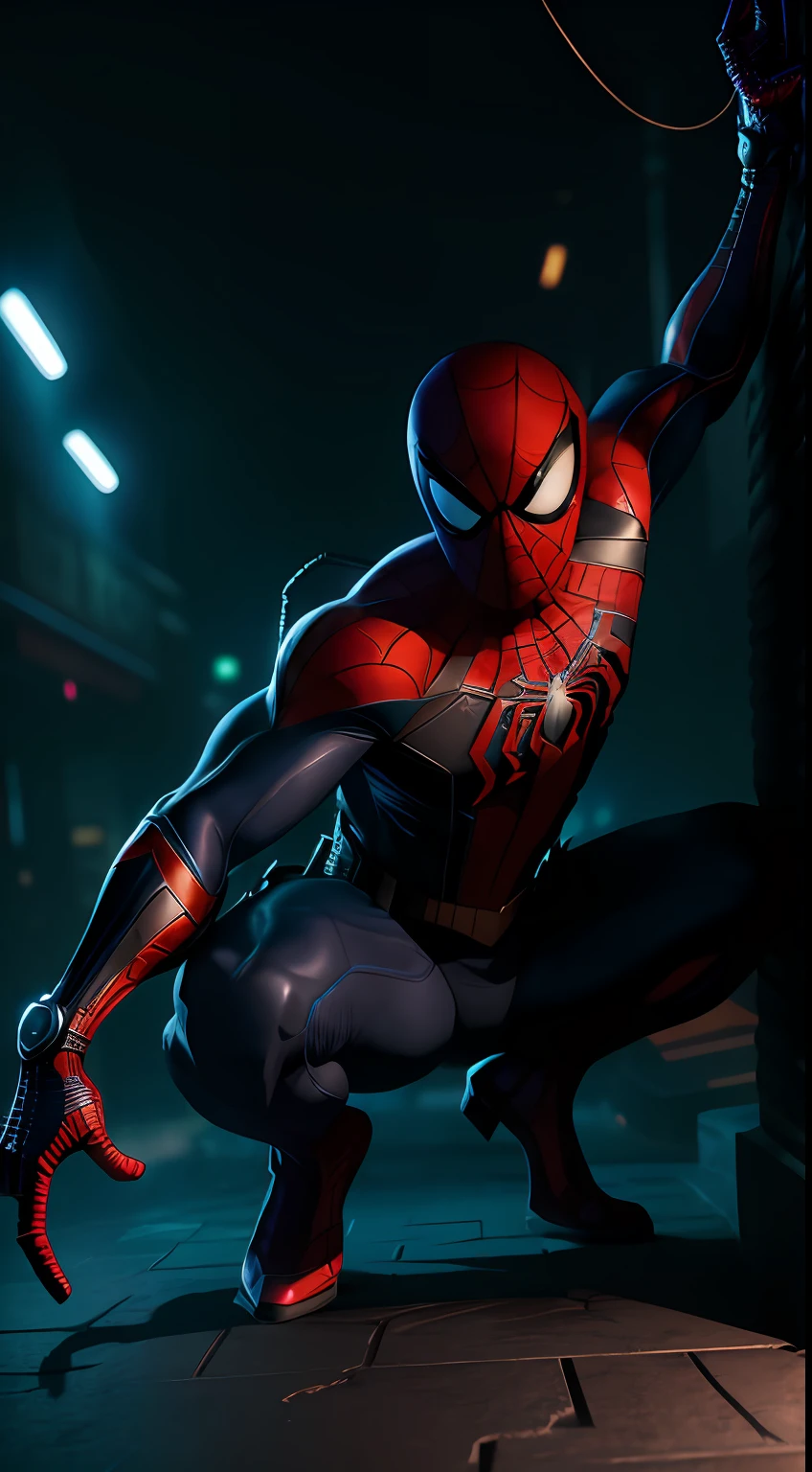 Spider-Man ???? из Marvel Comics, Perfect_Hand, (8K, RAW photo, Best Quality, Masterpiece:1.2), (Realistic, photo-realistic:1.4), (Extremely detailed CG unity 8k wallpapers),full - body, (neon lights), McHop, mechanical arms, Hanfu, Chinese Clothing, Dress, pretty face,(Dark shot:1.1), Epic Realistic,