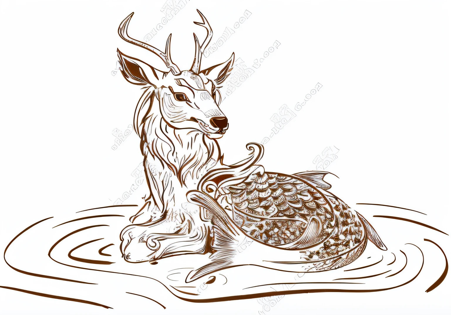 A painting of a deer,A basket of food in his mouth, sketch illustratio, line art illustration, hd illustration, Highly detailed illustration, highlydetailedillustrations, wildlife paintings, art sketch, mythological creatures, an anthropomorphic deer, High quality sketch art, traditional drawing style, high quality sketch, line drawing tattoos, highly detailed creature