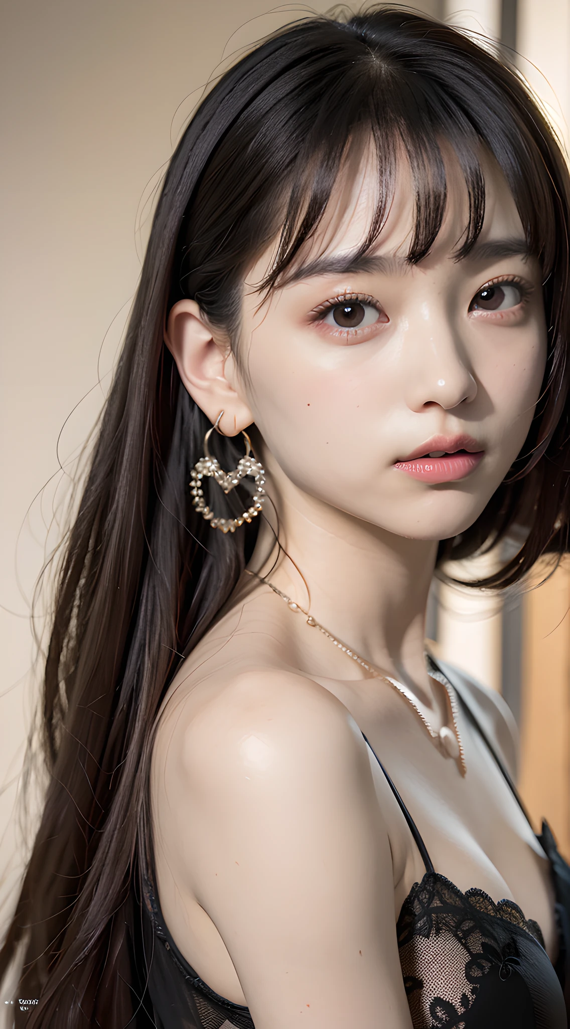 (tiered dress :1.4), (masterpiece, best quality:1.4), 8k, official art, raw photo, absurdres, (upper body, looking at viewer:1.2), large breasts, hall of palace, beautiful girl, pretty face, cinch waist, , arch back, stick out chest, earrings, necklace, facelight, film grain, chromatic aberration, sharp focus, dynamic lighting, cinematic lighting, detailed eyes and face, (bokeh background:1.2)