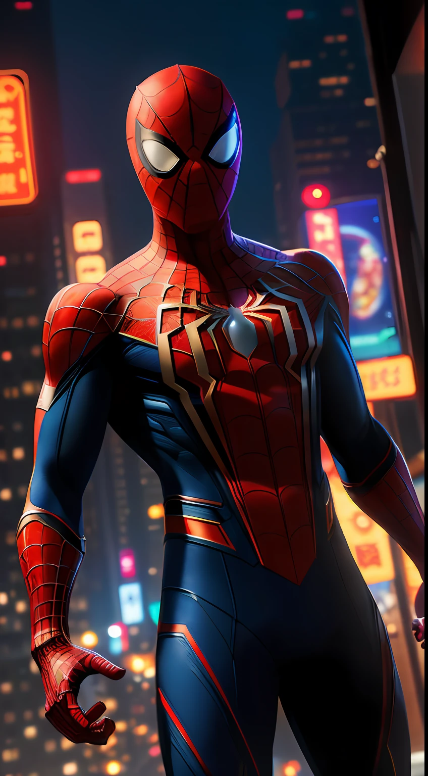 Cosmic Spider-Man из Marvel Comics, Perfect_Hand, (8K, RAW photo, Best Quality, Masterpiece:1.2), (Realistic, photo-realistic:1.4), (Extremely detailed CG unity 8k wallpapers),full - body, (neon lights), McHop, mechanical arms, Hanfu, Chinese Clothing, Dress, pretty face,(Dark shot:1.1), Epic Realistic,