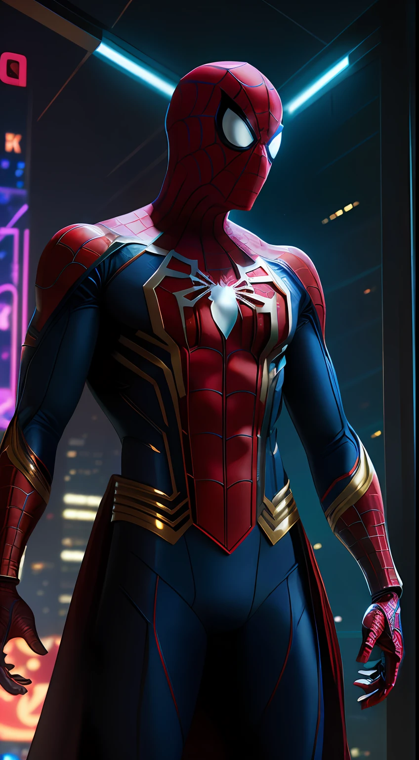 Cosmic Spider-Man из Marvel Comics, Perfect_Hand, (8K, RAW photo, Best Quality, Masterpiece:1.2), (Realistic, photo-realistic:1.4), (Extremely detailed CG unity 8k wallpapers),full - body, (neon lights), McHop, mechanical arms, Hanfu, Chinese Clothing, Dress, pretty face,(Dark shot:1.1), Epic Realistic,