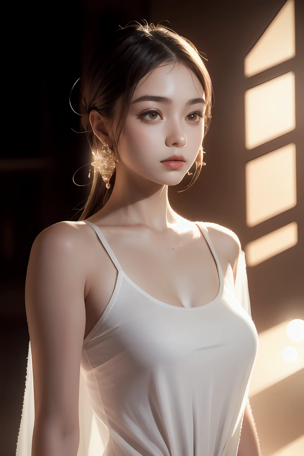 1girl, lamia, scales, white shirt, full body, Original Character, Volumetric Lighting, Best Shadows, Shallow Depth of Field, Stunningly Beautiful Girl, Petite, Delicate Beautiful Attractive Face