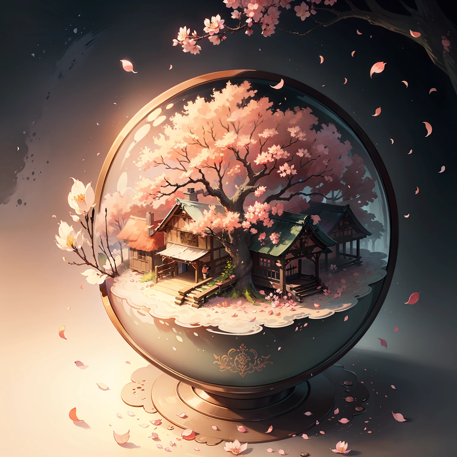 Original，（illustratio：1.1），（best qualtiy），（tmasterpiece：1.1），（the Extremely Detailed CG Unity 8K Wallpapers），（a color：1.2），Peach tree，Peach blossom petals，scenecy