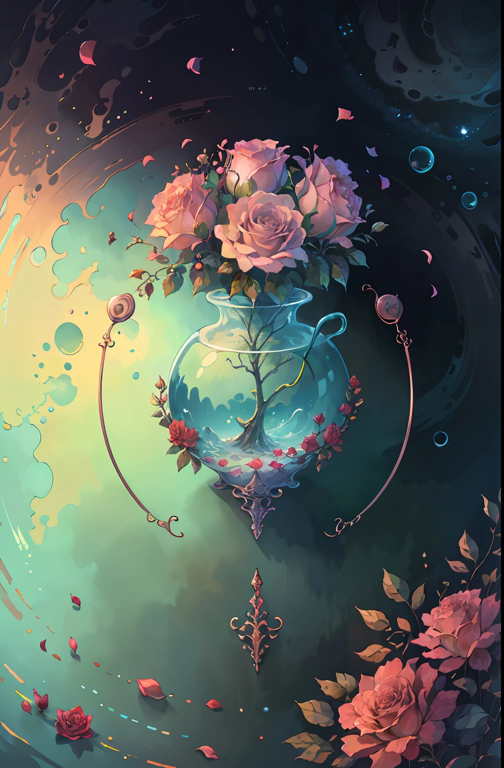 Original,(illustratio:1.1),(best qualtiy),(tmasterpiece:1.1),(the Extremely Detailed CG Unity 8K Wallpapers),(a color:1.2),Rose bushes,rose petals,