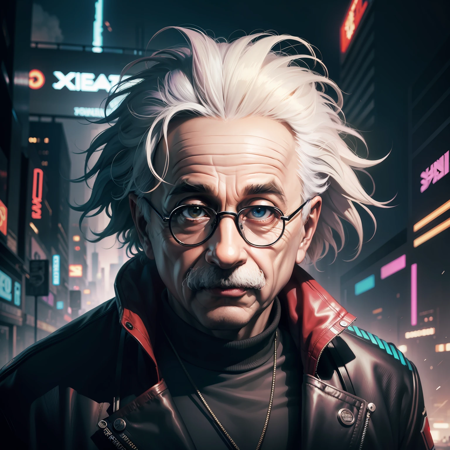 Einstein in the style of cyberpunk