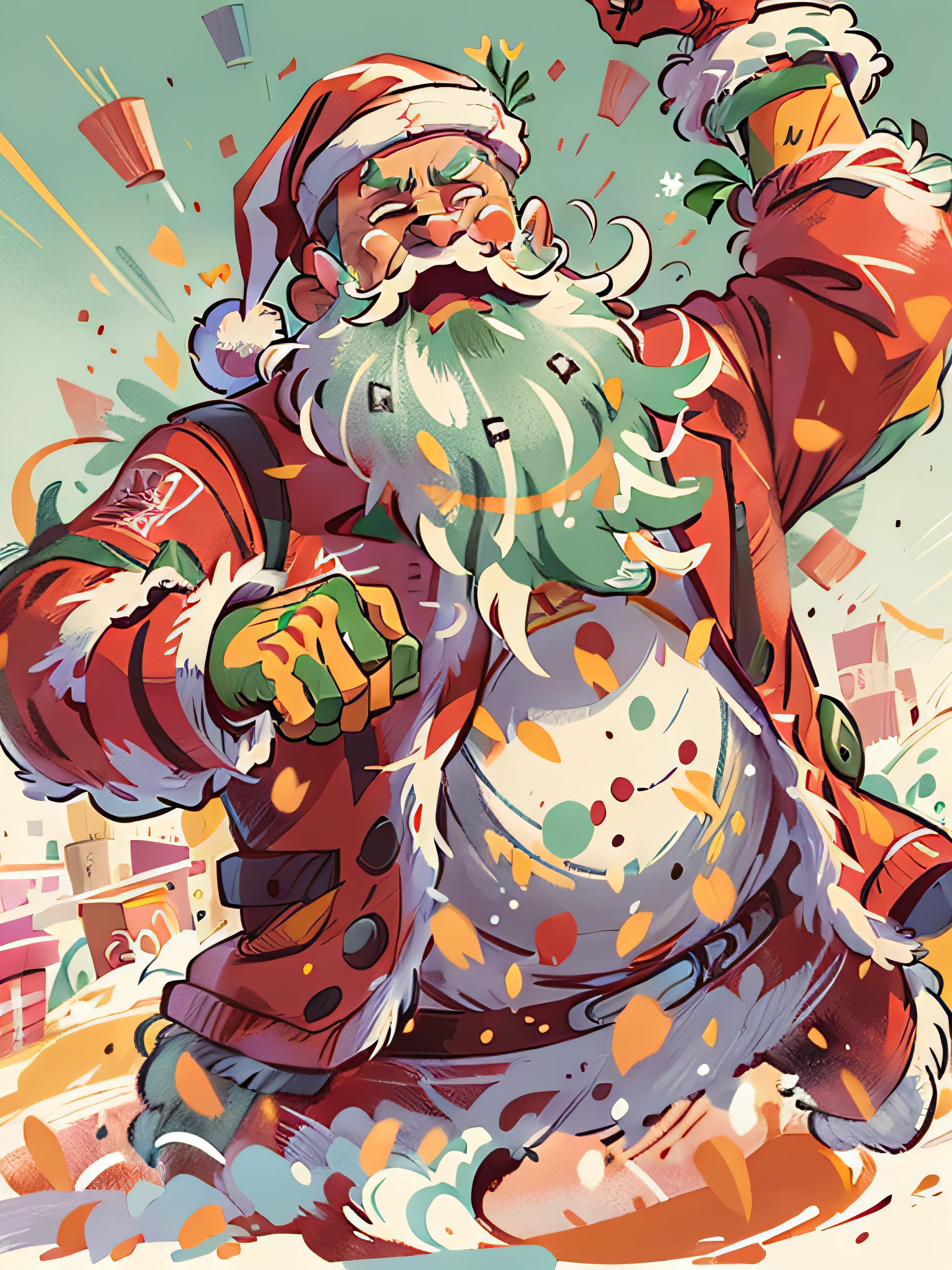 Vector, Print-ready colorful graffiti, Illustration of Santa Claus dancing, action shot, high detail, whitebackground