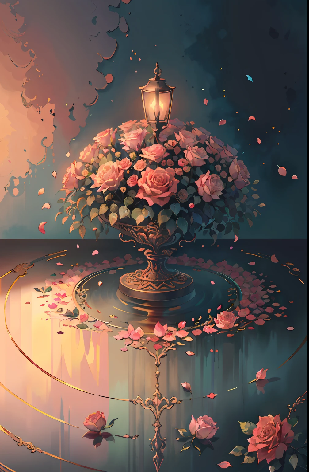 Original，（illustratio：1.1），（best qualtiy），（tmasterpiece：1.1），（the Extremely Detailed CG Unity 8K Wallpapers），（a color：1.2），Rose bushes，rose petals，