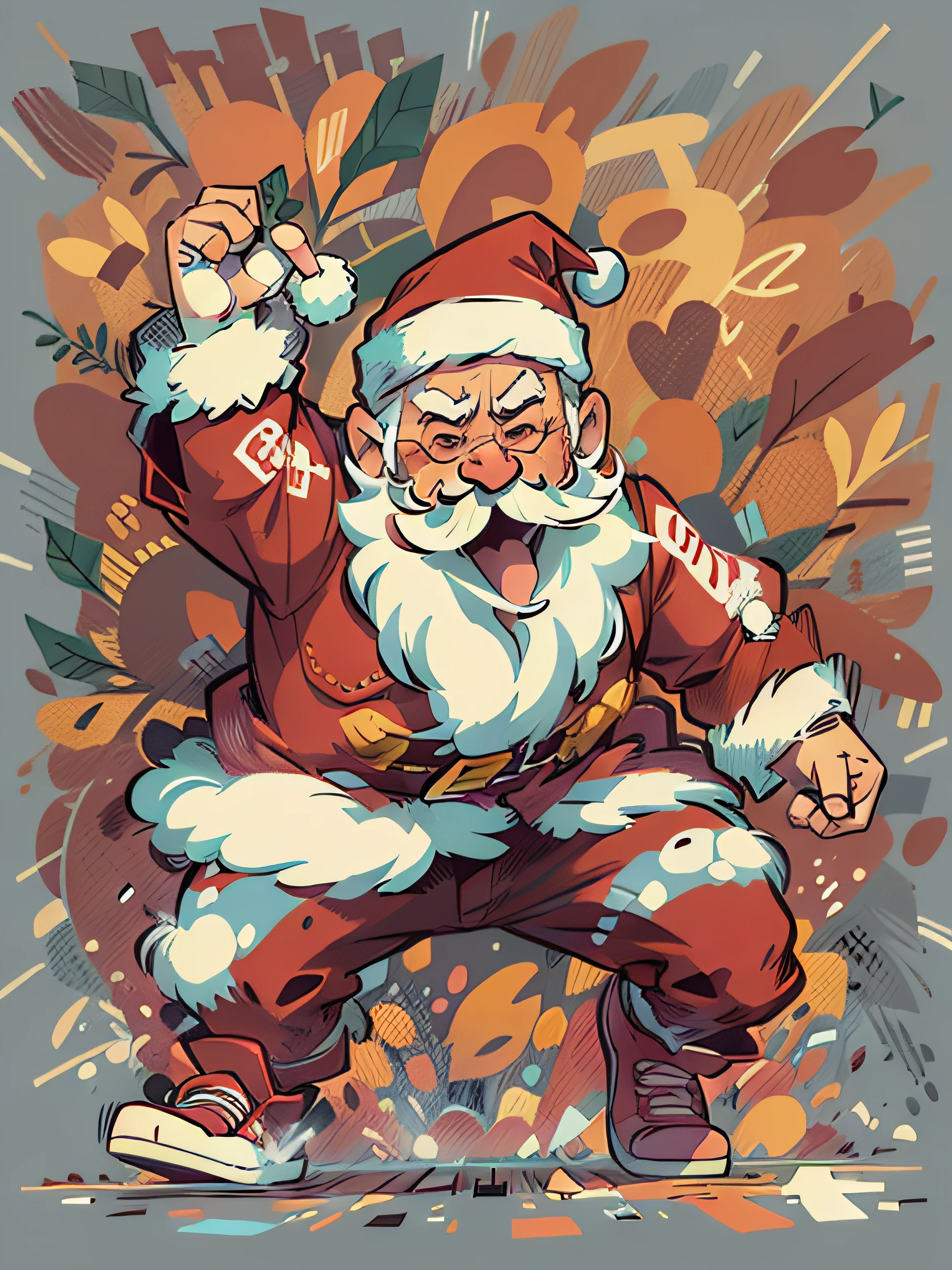 Vector, Print-ready colorful graffiti, Illustration of Santa Claus dancing, action shot, high detail, whitebackground