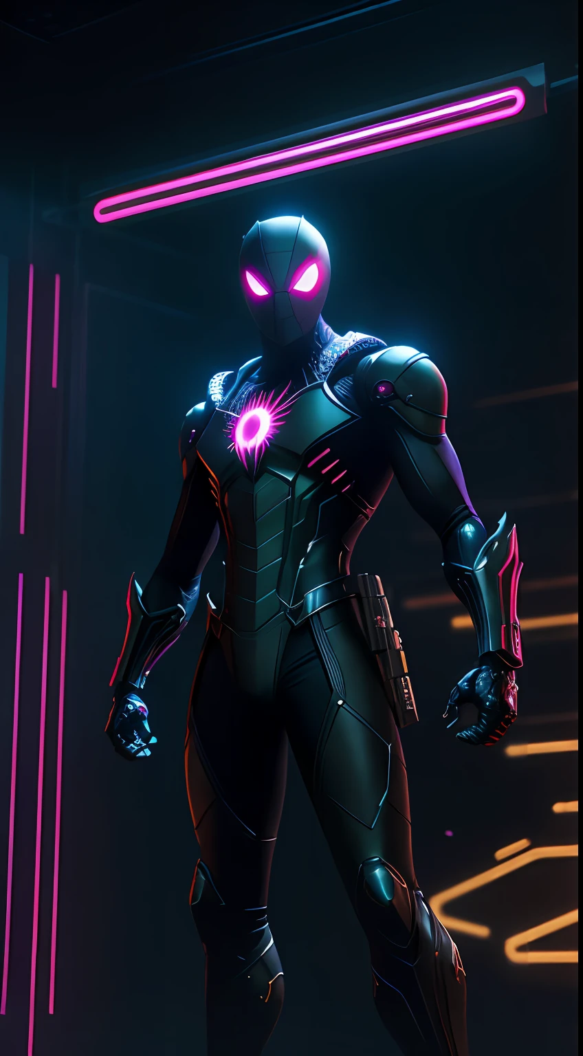 Spyder-Knight из Marvel Comics, Perfect_Hand, (8K, RAW photo, Best Quality, Masterpiece:1.2), (Realistic, photo-realistic:1.4), (Extremely detailed CG unity 8k wallpapers),full - body, (neon lights), McHop, mechanical arms, Hanfu, Chinese Clothing, Dress, pretty face,(Dark shot:1.1), Epic Realistic,
