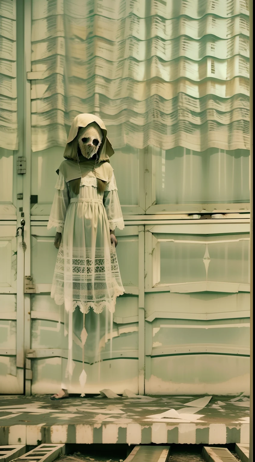 Jovem loira assustadora no espelho de um banheiro velho, imagem assustadora, alta qualidade, terror, horror, medo