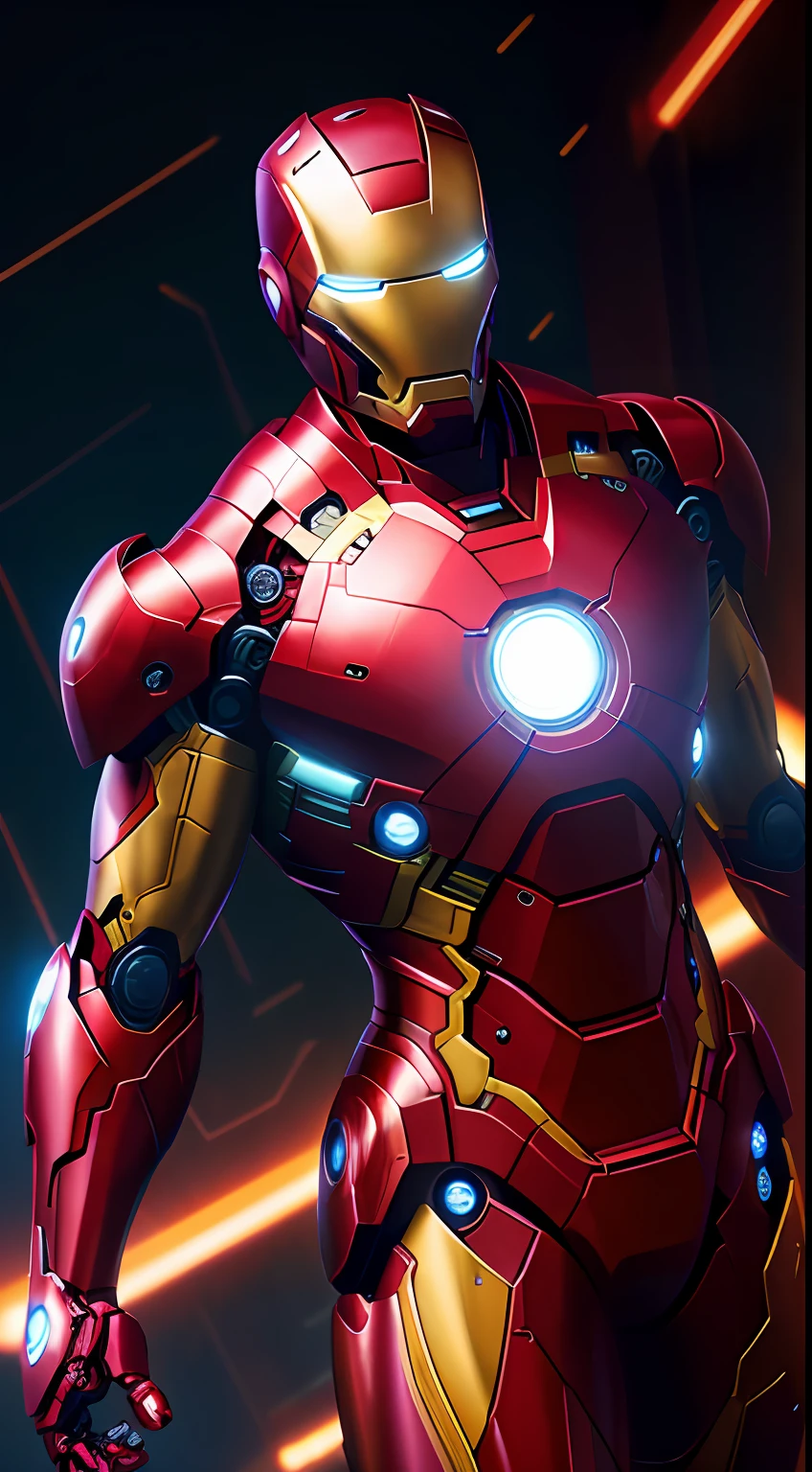 Ultimate Iron Man из Marvel Comics, Perfect_Hand, (8K, RAW photo, Best Quality, Masterpiece:1.2), (Realistic, photo-realistic:1.4), (Extremely detailed CG unity 8k wallpapers),full - body, (neon lights), McHop, mechanical arms, Hanfu, Chinese Clothing, Dress, pretty face,(Dark shot:1.1), Epic Realistic,