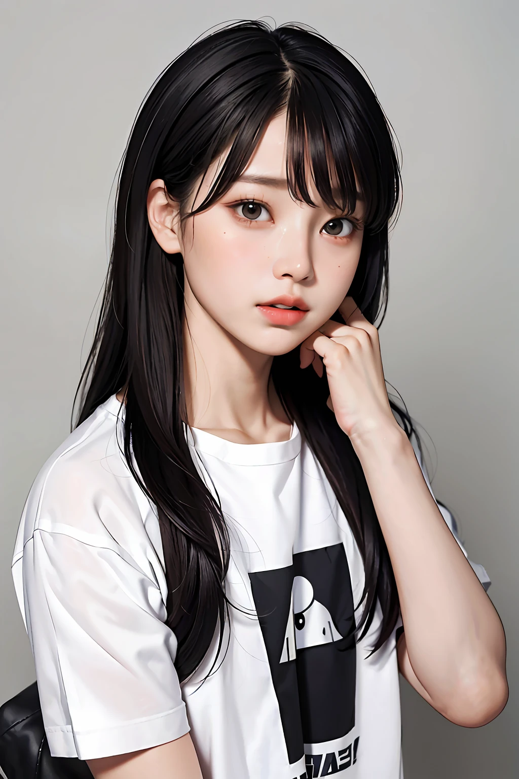 tmasterpiece,best qualtiy,(Dark photograph:1.3),realisticlying,1boy,flat bangs,stunning innocent symmetry face,The shirt,Emotional,ulzzang,(PureErosFace_V1:0.7)