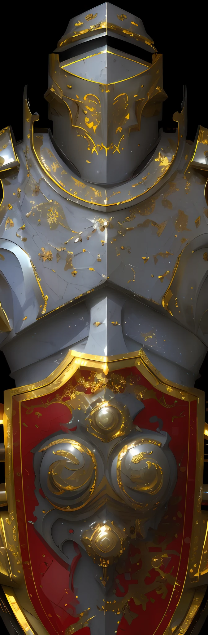 Close-up of shiny armor with red and gold shields, art nouveau octane render, rendered in houdini, intricately details. illusory engine, Obras de arte intrincadas. rendering by octane, detail render, unreal detail, polycount contest winner, 4 K detail fantasy, dramatic lighting hyper detail, 3d magical details, intricate detail realism hdr, intricate ornate anime cgi style