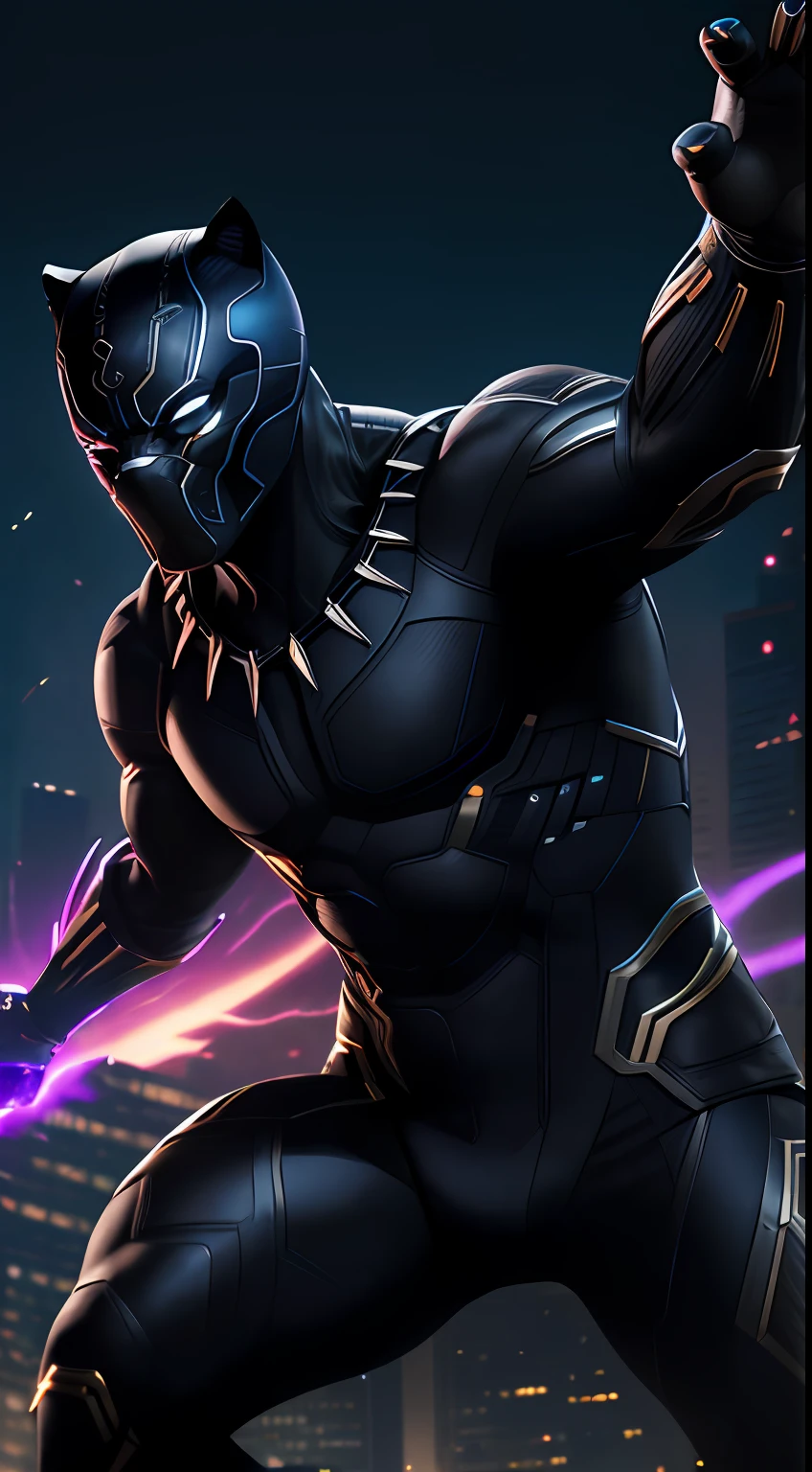 Black Panther из Marvel Comics, Perfect_Hand, (8K, RAW photo, Best Quality, Masterpiece:1.2), (Realistic, photo-realistic:1.4), (Extremely detailed CG unity 8k wallpapers),full - body, (neon lights), McHop, mechanical arms, Hanfu, Chinese Clothing, Dress, pretty face,(Dark shot:1.1), Epic Realistic,