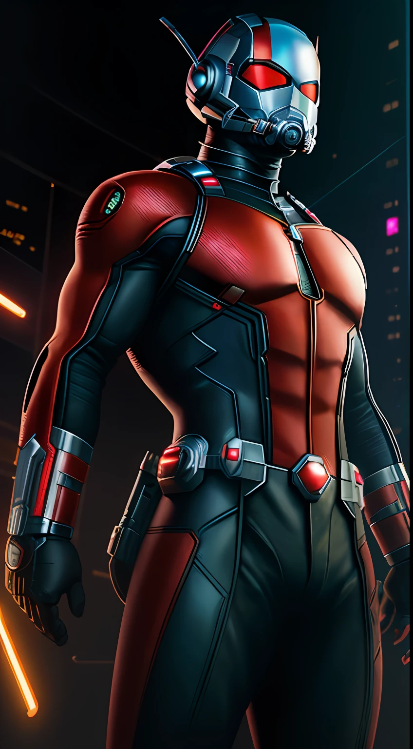 Ant-Man из Marvel Comics, Perfect_Hand, (8K, RAW photo, Best Quality, Masterpiece:1.2), (Realistic, photo-realistic:1.4), (Extremely detailed CG unity 8k wallpapers),full - body, (neon lights), McHop, mechanical arms, Hanfu, Chinese Clothing, Dress, pretty face,(Dark shot:1.1), Epic Realistic,