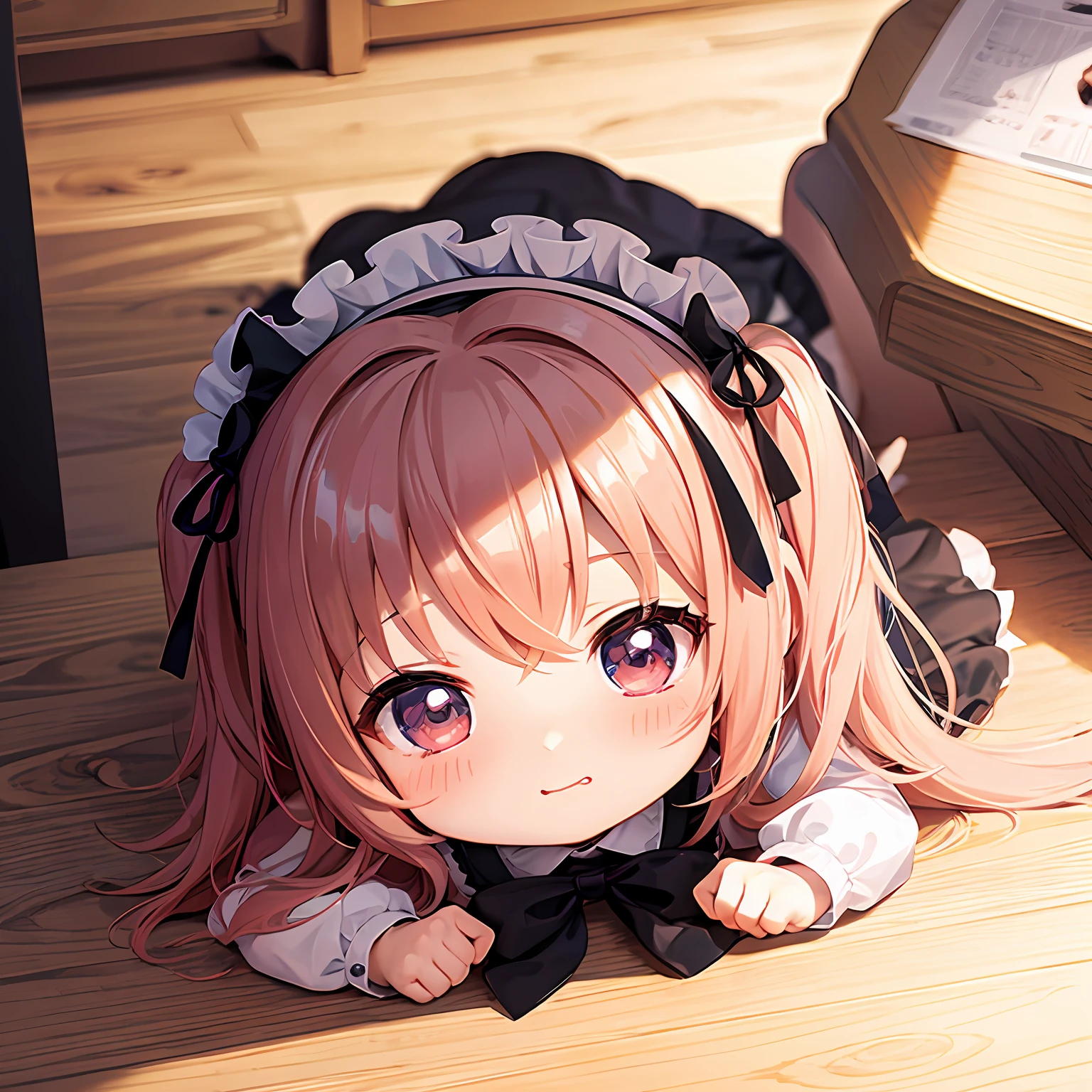 (Chibi:1.3), Chibi Character, Deformed, Cute girl s, Happy, Shy, Maid Clothes Anime, Manga, Illustration, Fantasy