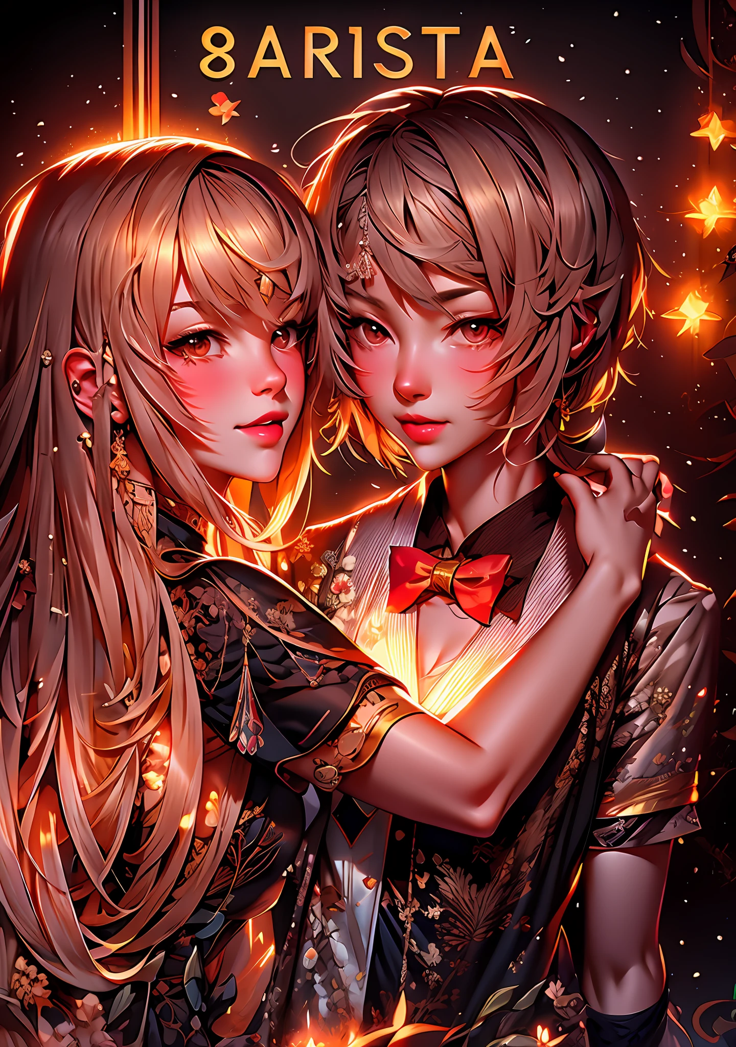 anime - style picture of a couple embracing each other in a picture, shoujo romance, vintage shoujo, shoujo manga, in anime style, soft anime illustration, anime style portrait, shoujo, two beautiful anime girls, anime style”, by Ai-Mitsu, anime style illustration, anime. soft lighting, boy and girl, very anime styleม, beautiful line art, detailed manga style, extremely fine ink lineart,exquisite line art, perfect lineart,exquisite line art, exquisite digital illustration, detailed digital drawing,digital anime illustration, a beautiful artwork illustration, detailed matte fantasy portrait, beautiful line art, great digital art with details, goddess. extremely high detail, 4k detailed digital art, stunning digital illustration, digital fantasy illustration,((Best quality)), ((masterpiece)), (detailed:1.4), 3D, an image of a beautiful female,HDR (High Dynamic Range),Ray Tracing,NVIDIA RTX,Super-Resolution,Unreal 5,Subsurface scattering,PBR Texturing,Post-processing,Anisotropic Filtering,Depth-of-field,Maximum clarity and sharpness,Multi-layered textures,Albedo and Specular maps,Surface shading,Accurate simulation of light-material interaction,Perfect proportions,Octane Render, Two-tone lighting,Wide aperture,Low ISO,White balance,Rule of thirds,8K RAW,subsurface scattering, best ratio of four fingers and one thumb,