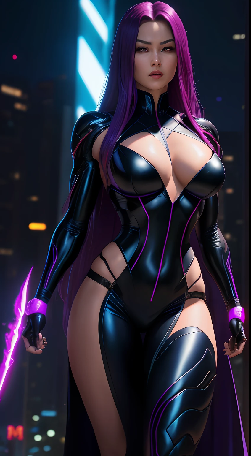 Venom Psylocke из Marvel Comics, Perfect_Hand, (8K, RAW photo, Best Quality, Masterpiece:1.2), (Realistic, photo-realistic:1.4), (Extremely detailed CG unity 8k wallpapers),full - body, (neon lights), McHop, mechanical arms, Hanfu, Chinese Clothing, Dress, pretty face,(Dark shot:1.1), Epic Realistic,