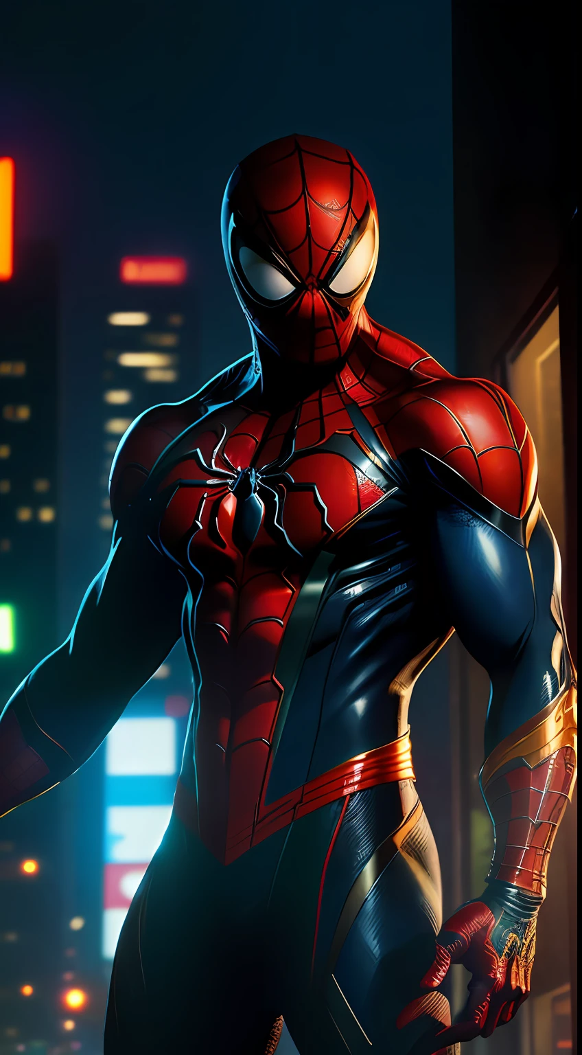 Venom Spider-Man from Marvel Comics, Perfect_Hand, (8K, RAW photo, Best Quality, Masterpiece:1.2), (Realistic, photo-realistic:1.4), (Extremely detailed CG unity 8k wallpapers),full - body, (neon lights), McHop, mechanical arms, Hanfu, Chinese Clothing, Dress, pretty face,(Dark shot:1.1), Epic Realistic,