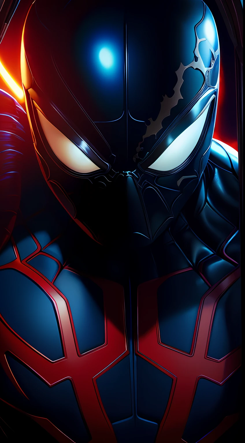 Venom Spider-Man from Marvel Comics, Perfect_Hand, (8K, RAW photo, Best Quality, Masterpiece:1.2), (Realistic, photo-realistic:1.4), (Extremely detailed CG unity 8k wallpapers),full - body, (neon lights), McHop, mechanical arms, Hanfu, Chinese Clothing, Dress, pretty face,(Dark shot:1.1), Epic Realistic,