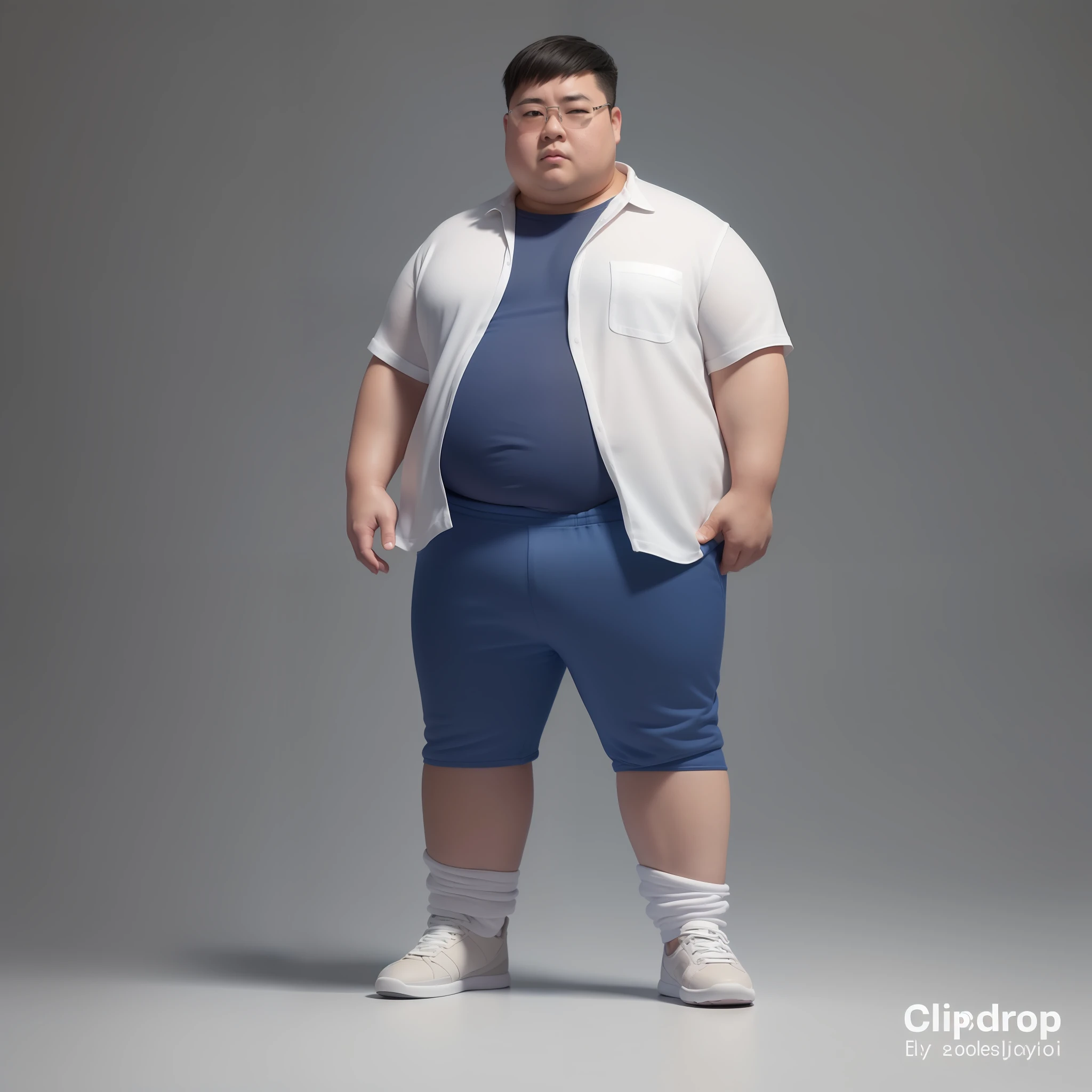 photographic portrait full body 3d render of young chubby chinese man, white tank top, denium blue shorts, small glasses, dark short hair, chubby face, as a full body funko pop!, sigma 85mm f/1.4, 15mm, 35mm, 4k, high resolution, 4k, 8k, hd, full color