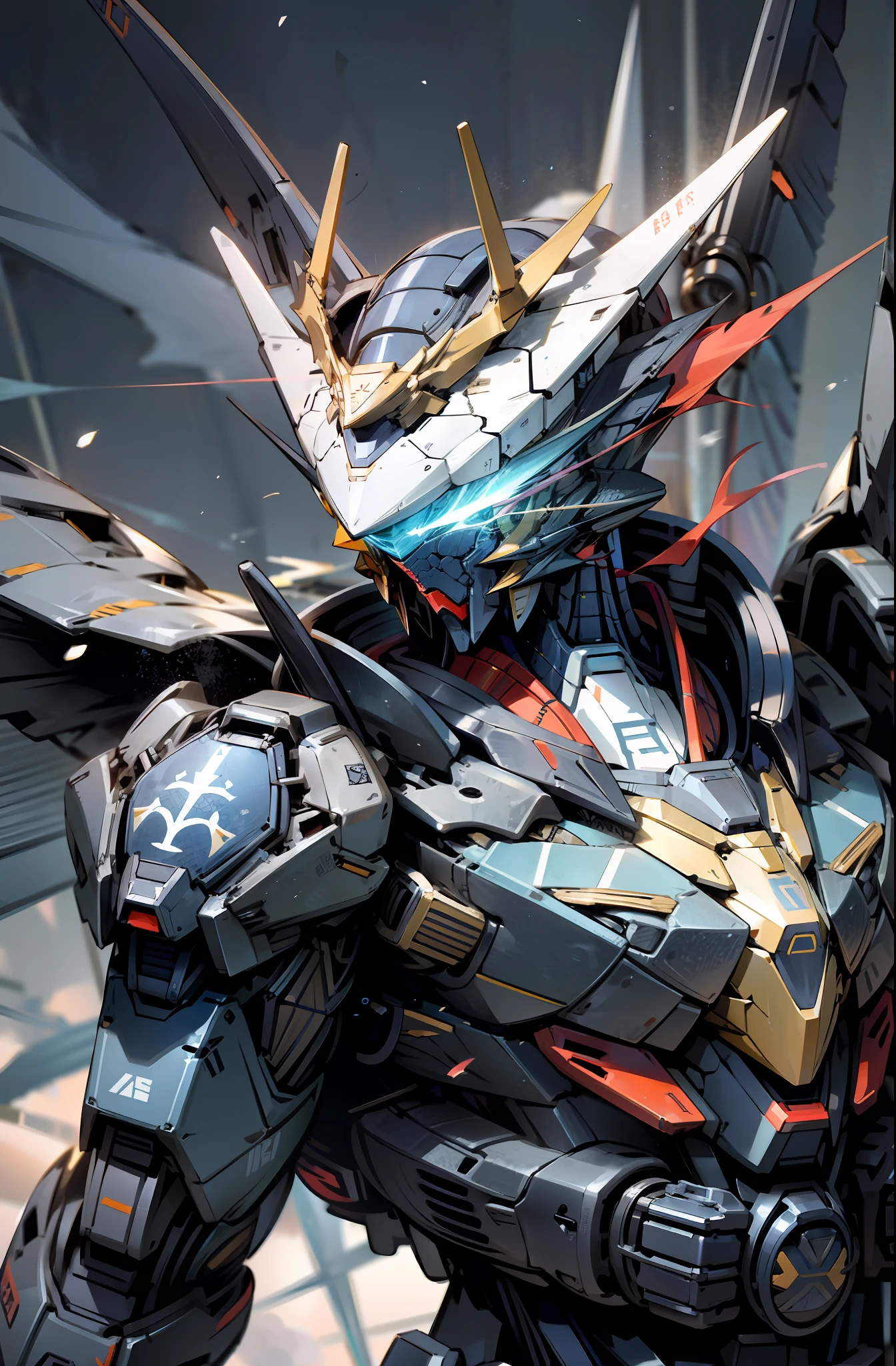 Bokeh, attack, concise, 8k wallpaper, robot, eyes glowing cross Navy, mecha, Dapeng spreading its bat wings, holding a Giant spear aiming at the target, diamond, Dark blue, black, bat Gundam, knight Gundam, look at camera, (half body), ((beast)), battle Gundam, Kamen rider decade, knight,