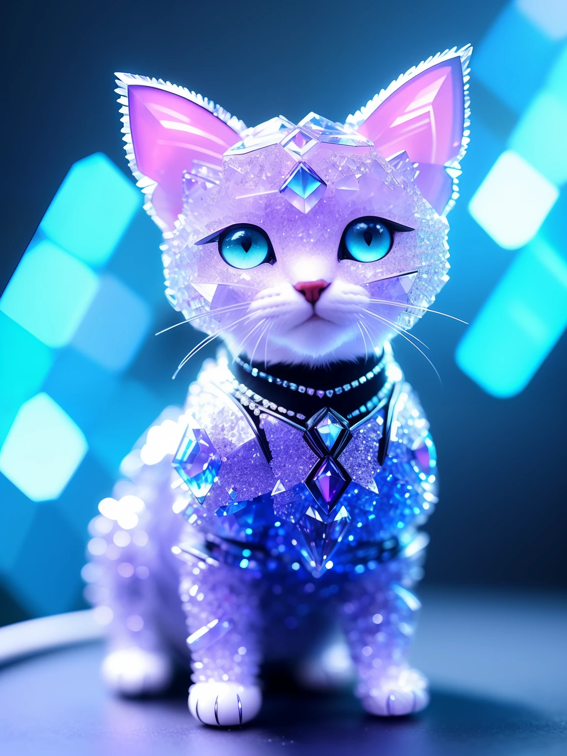 A cute crystal kitten，made of crystals, full bodyesbian, 4K, (Cyborg:1.1), ([Tail|thin linework]:1.3), (intricately details), hdr, (intricately details, Super detail:1.2), Cinematography, centering, Cute kitten made of crystal, 4K, (Cyborg:1.1), ([Tail|thin linework]:1.3), (intricately details), hdr, (intricately details, Super detail:1.2), Cinematography, centering