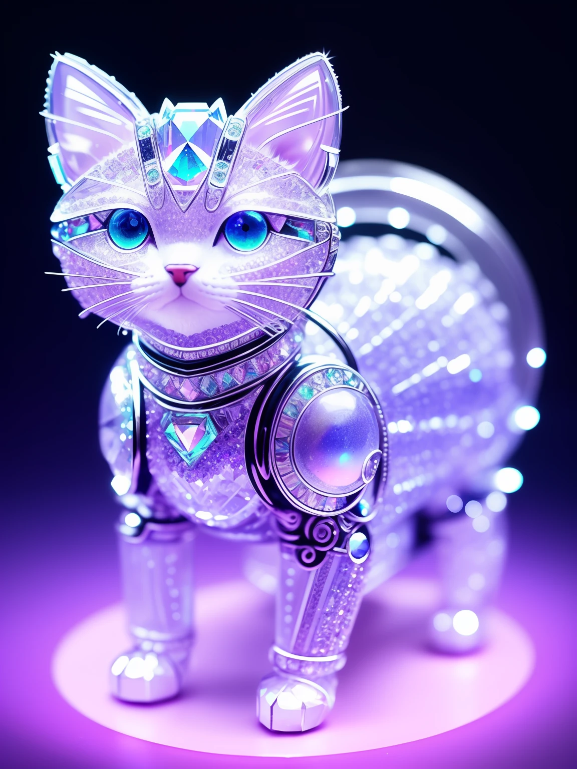 A cute crystal kitten，made of crystals, full bodyesbian, 4K, (Cyborg:1.1), ([Tail|thin linework]:1.3), (intricately details), hdr, (intricately details, Super detail:1.2), Cinematography, centering, Cute kitten made of crystal, 4K, (Cyborg:1.1), ([Tail|thin linework]:1.3), (intricately details), hdr, (intricately details, Super detail:1.2), Cinematography, centering