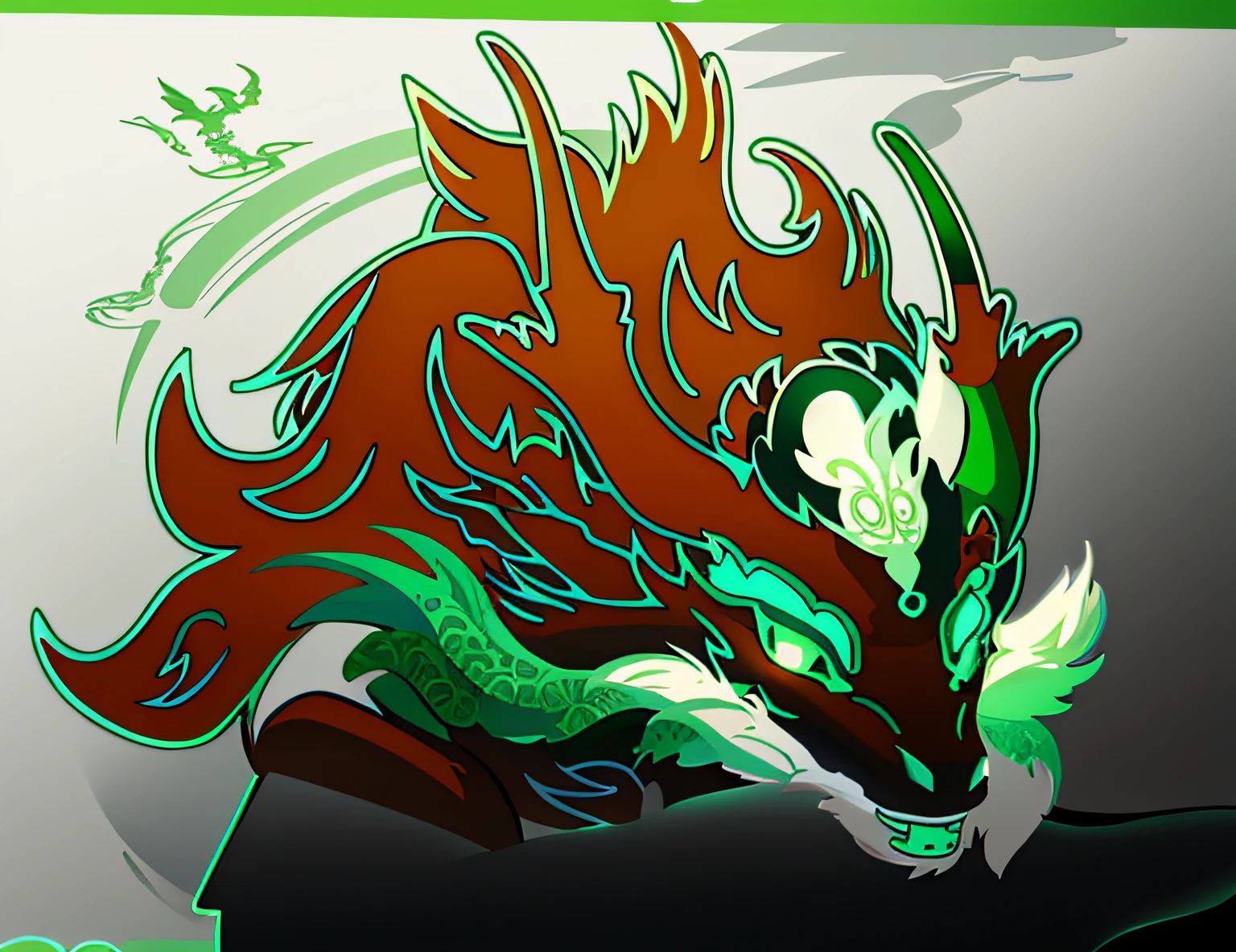 There is a dragon,The tail is green and white, cyan chinese dragon fantasy, Dragon in the background, clip studio paint, Dragon centered, well designed female dragon head, Dragon Head, detailed vectorart, Dragon Head!, drawn in microsoft paint, made in paint tool sai2, Vector tracing, mizutsune, long dragon, dragon with scars