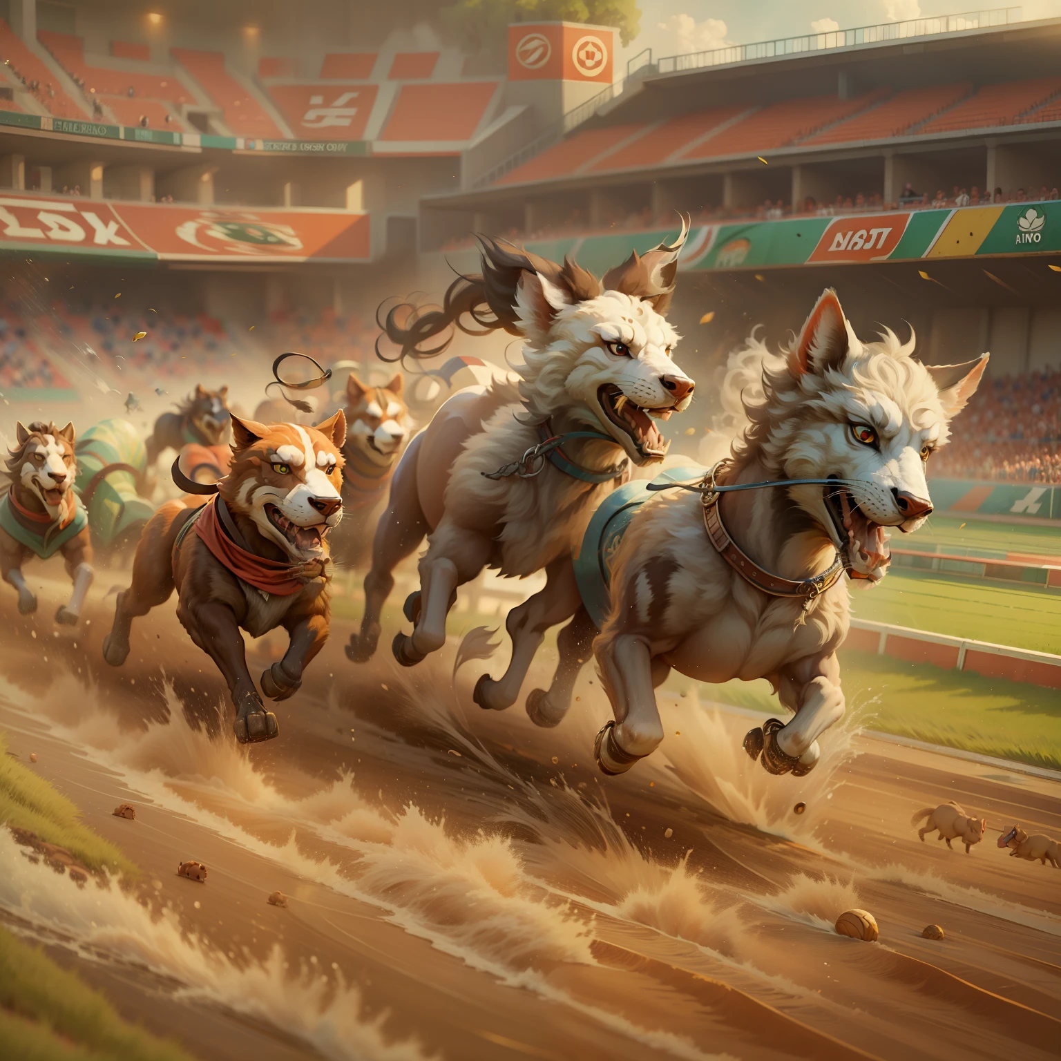 stadio, A group of animals are racing