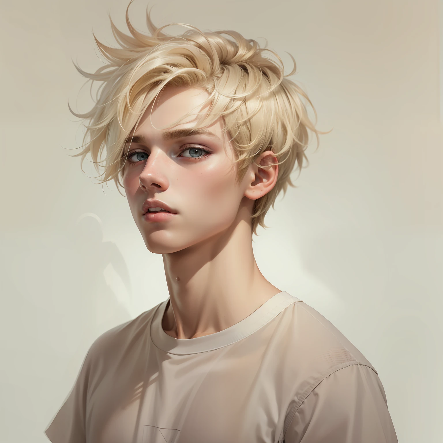 short hair, teenager, man, blonde hair, messy straight hair, athletic, white skin