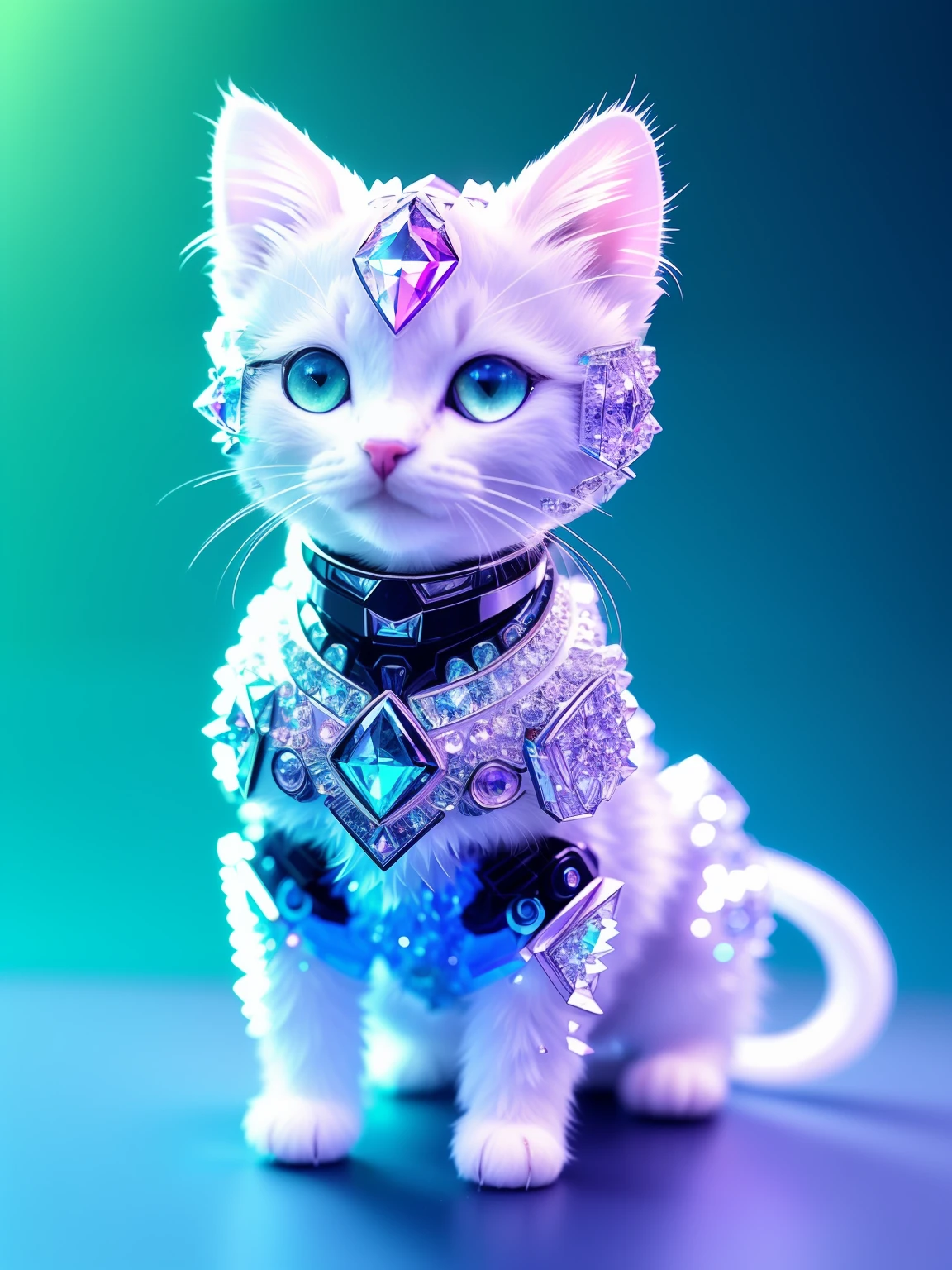 A cute crystal kitten，made of crystals, full bodyesbian, 4K, (Cyborg:1.1), ([Tail|thin linework]:1.3), (intricately details), hdr, (intricately details, Super detail:1.2), Cinematography, centering, Cute kitten made of crystal, 4K, (Cyborg:1.1), ([Tail|thin linework]:1.3), (intricately details), hdr, (intricately details, Super detail:1.2), Cinematography, centering