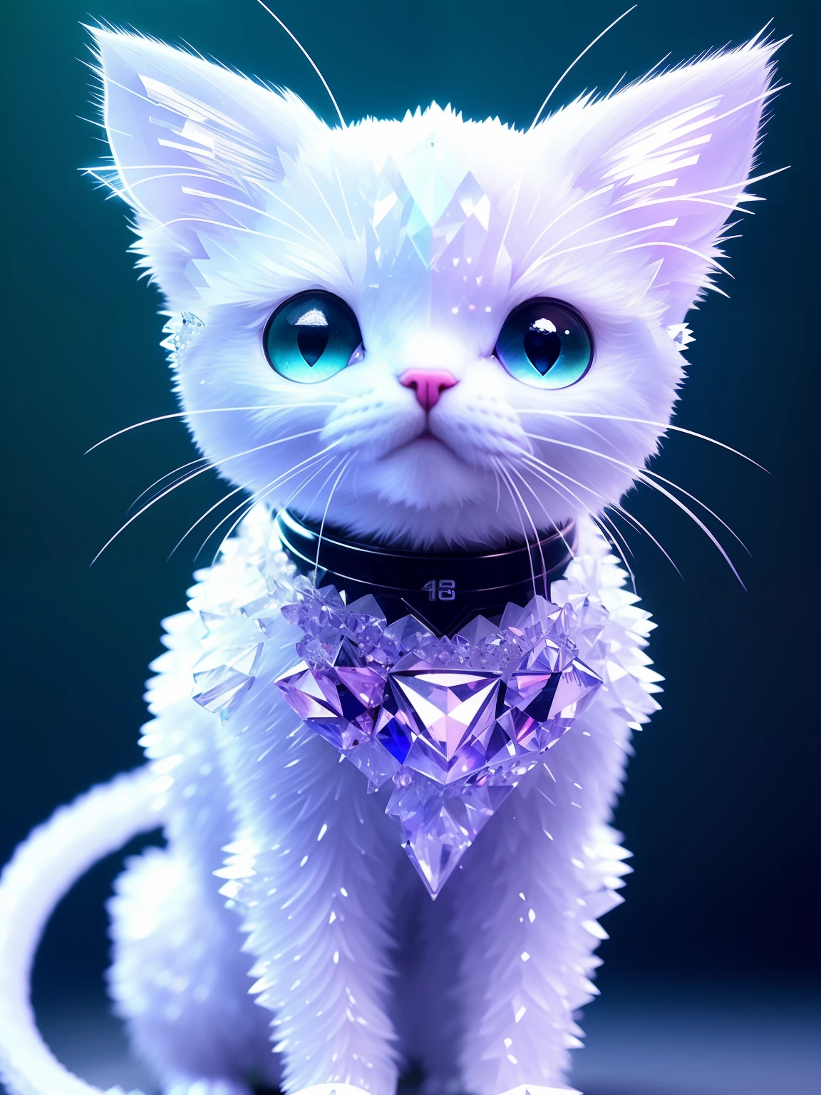 A cute crystal kitten，made of crystals, full bodyesbian, 4K, (Cyborg:1.1), ([Tail|thin linework]:1.3), (intricately details), hdr, (intricately details, Super detail:1.2), Cinematography, centering, Cute kitten made of crystal, 4K, (Cyborg:1.1), ([Tail|thin linework]:1.3), (intricately details), hdr, (intricately details, Super detail:1.2), Cinematography, centering